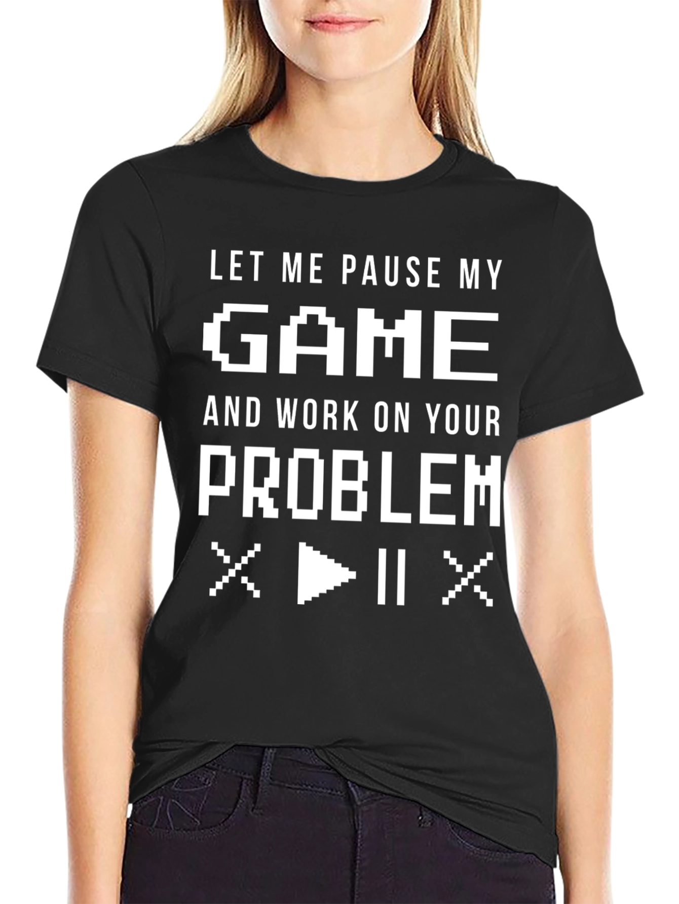 Black Let Me Pause My Game Black T-Shirt view 2