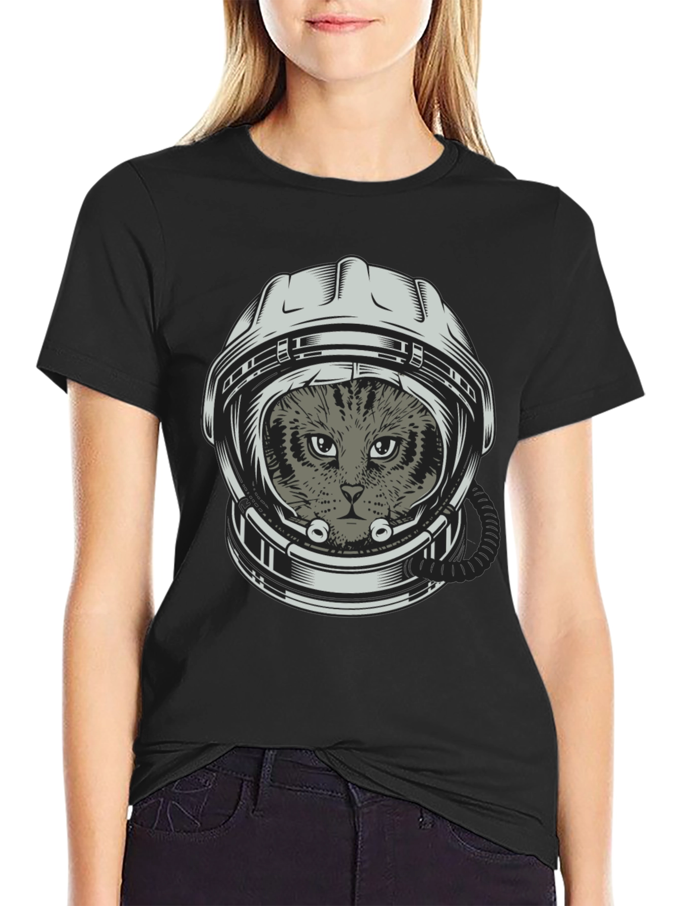 Black Cat Astronaut T-Shirt - Space Kitten Tee view 2