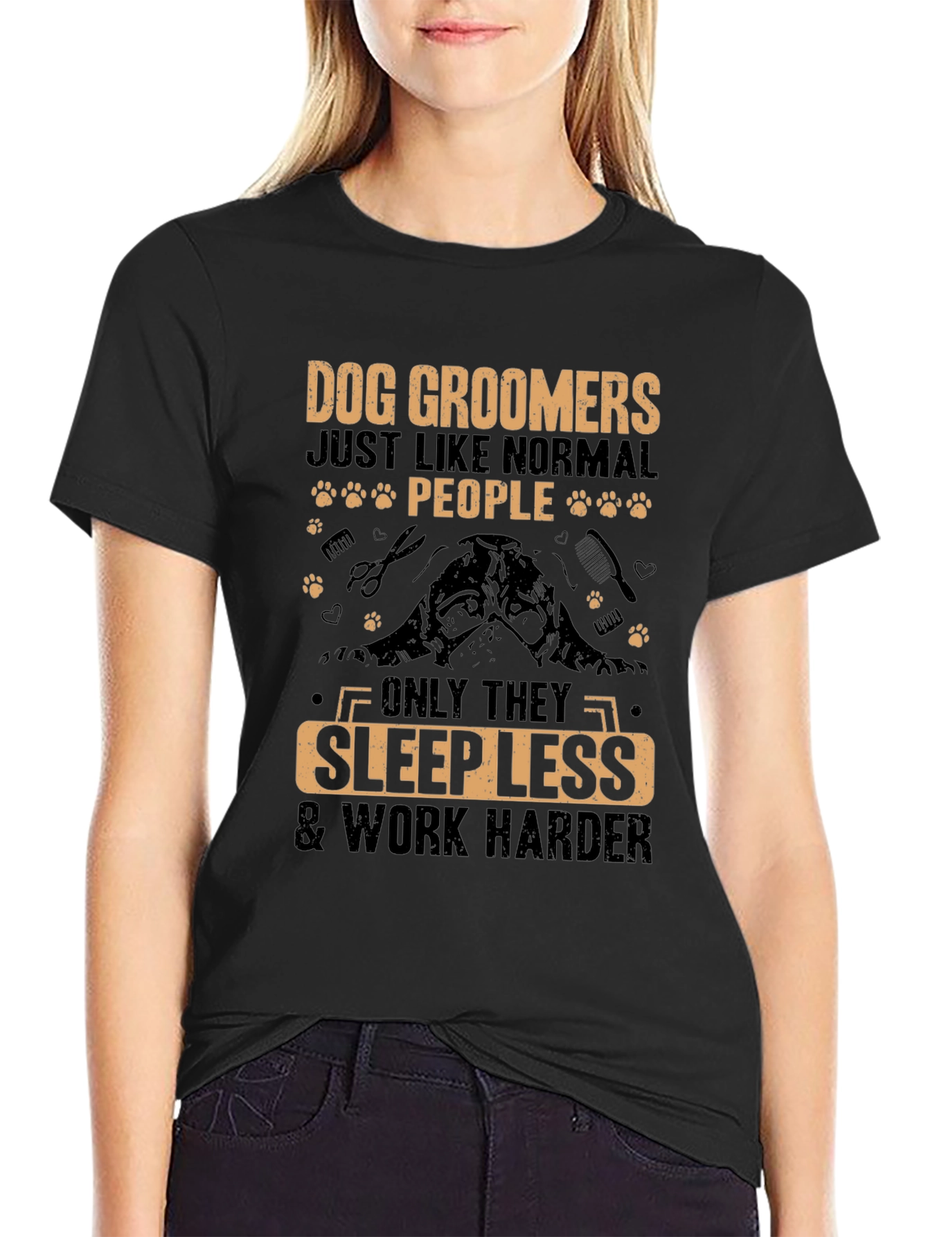 Black Dog Groomer T-Shirt - Sleep Less, Work Harder view 2