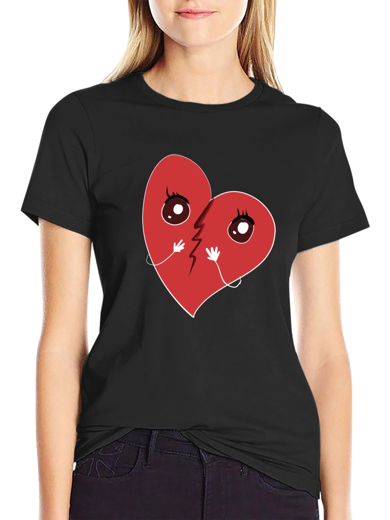 Black Broken Heart Cartoon Graphic T-Shirt - Unisex Casual Tee view 2