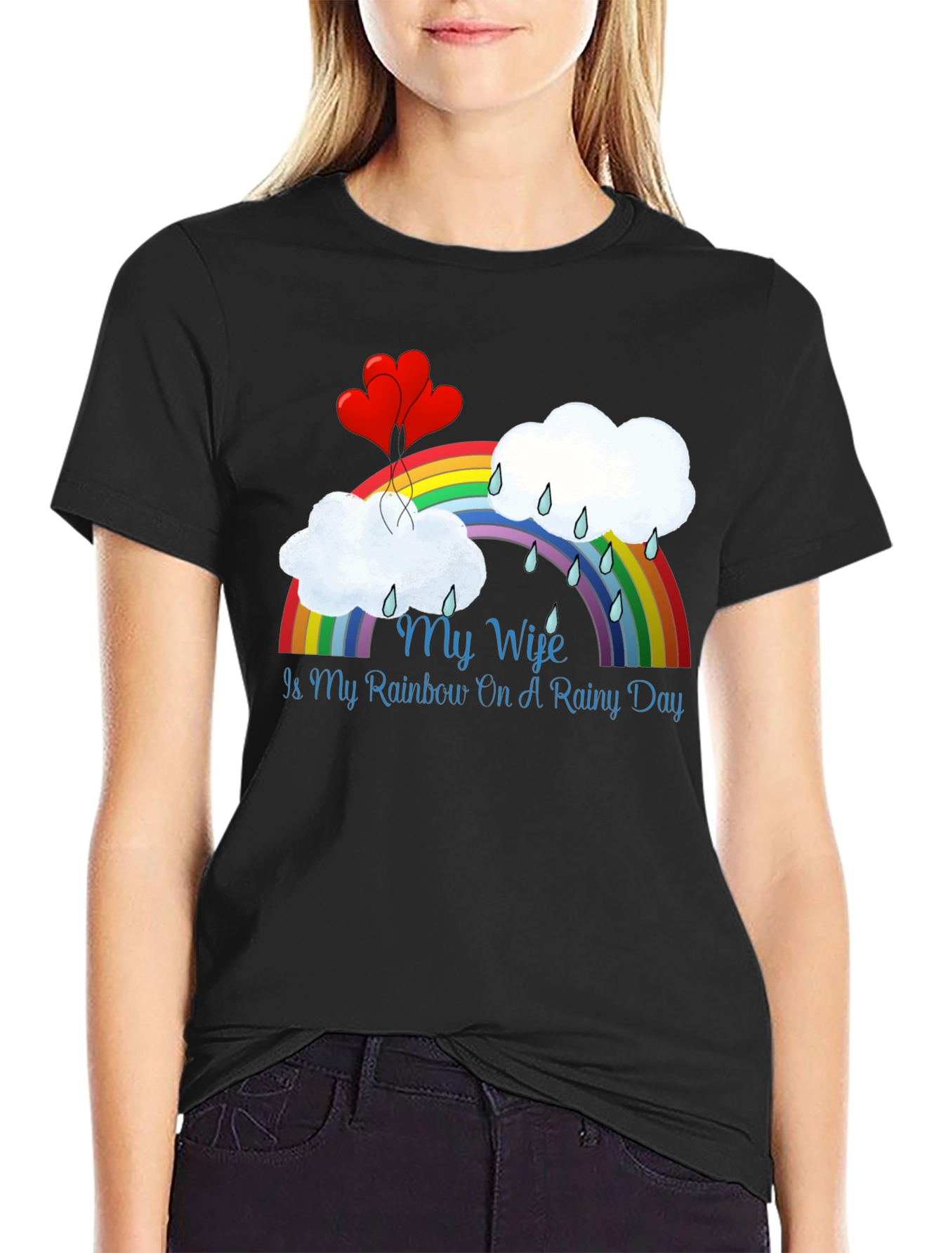 My Wife Rainbow Rainy Day Black T-Shirt - 2