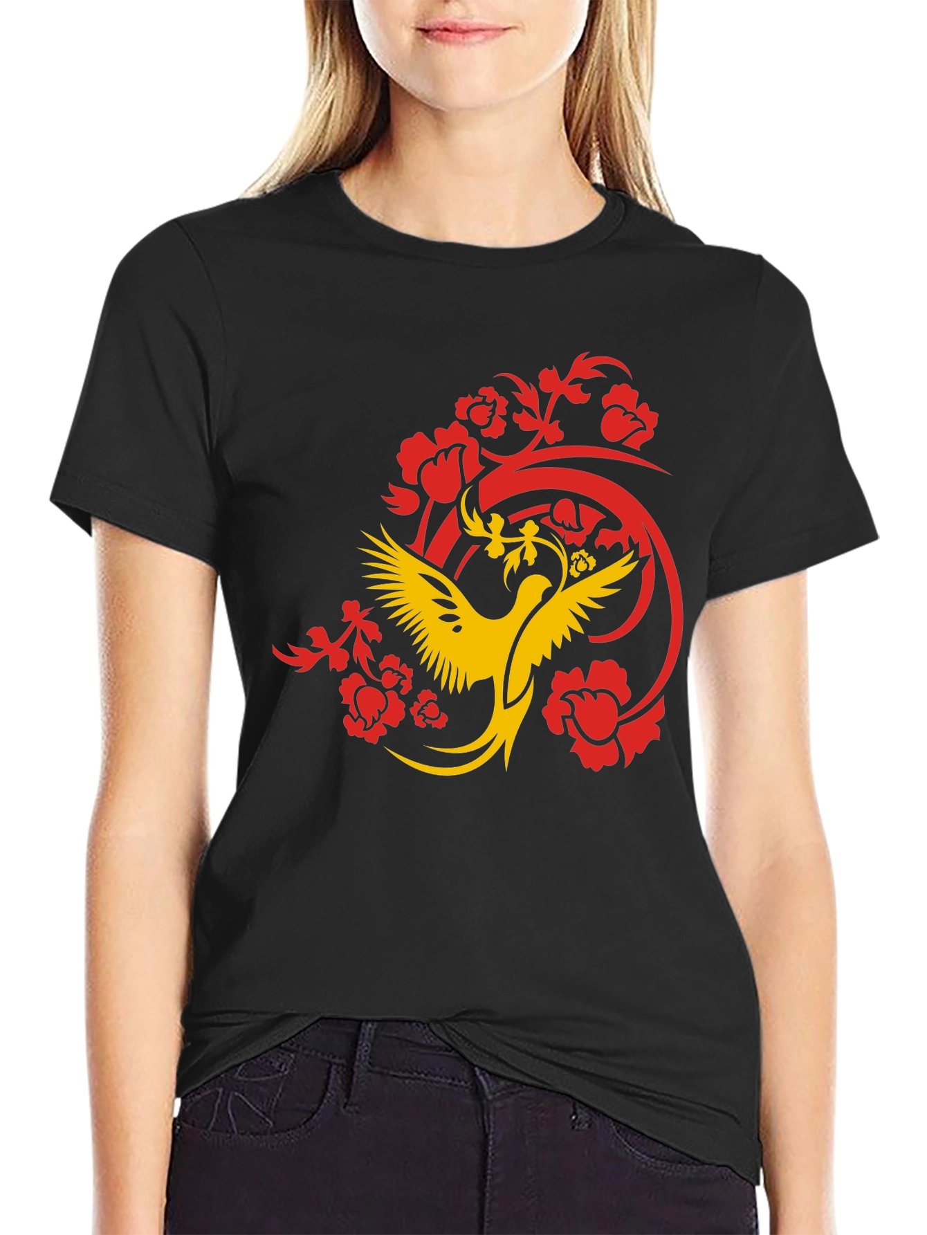 Black Phoenix Graphic Print Black T-Shirt view 2