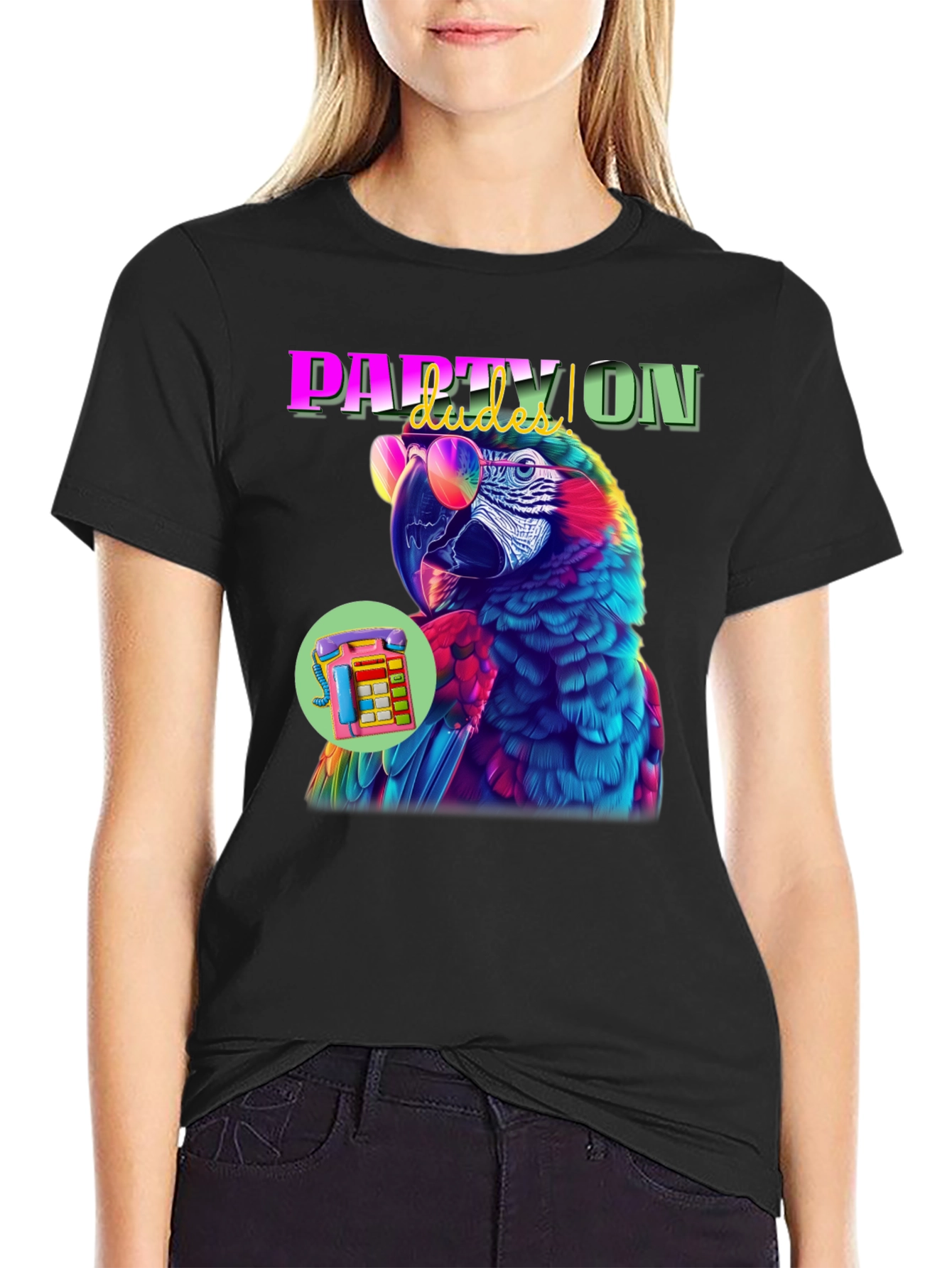 Black Party Parrot Graphic Tee view 2