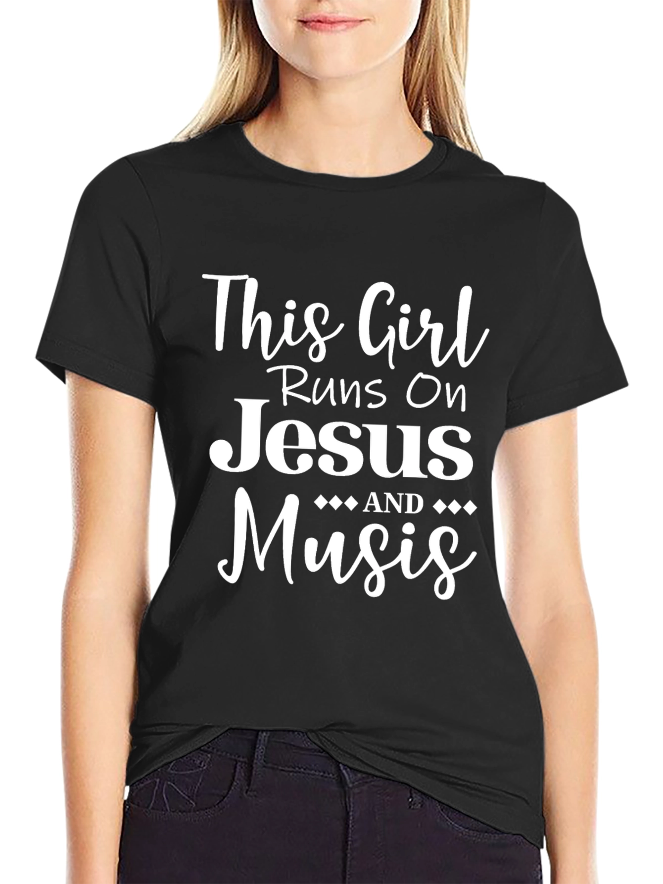 Black This Girl Runs on Jesus & Music T-Shirt view 2
