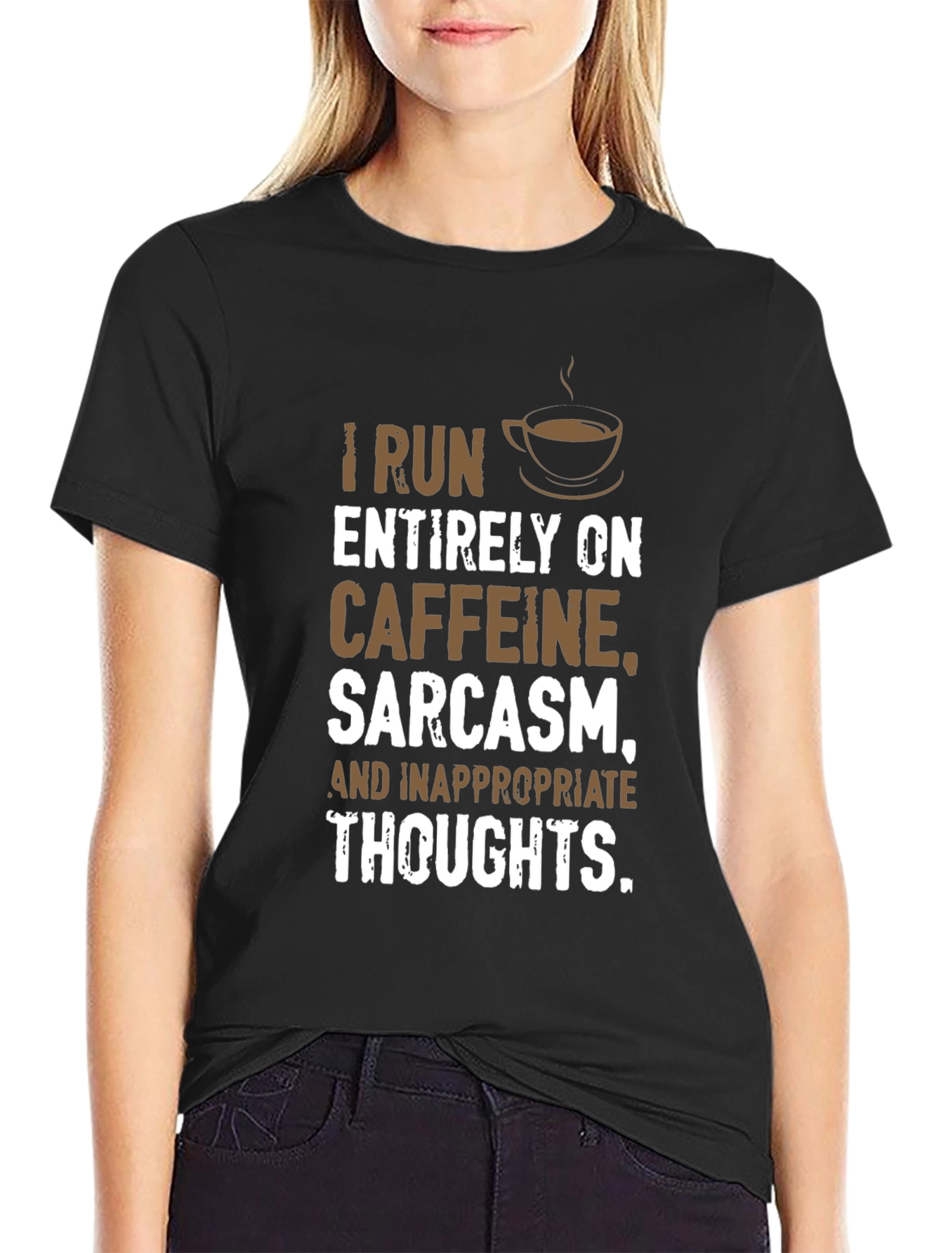 Black Caffeine, Sarcasm, & Inappropriate Thoughts Graphic Tee view 2