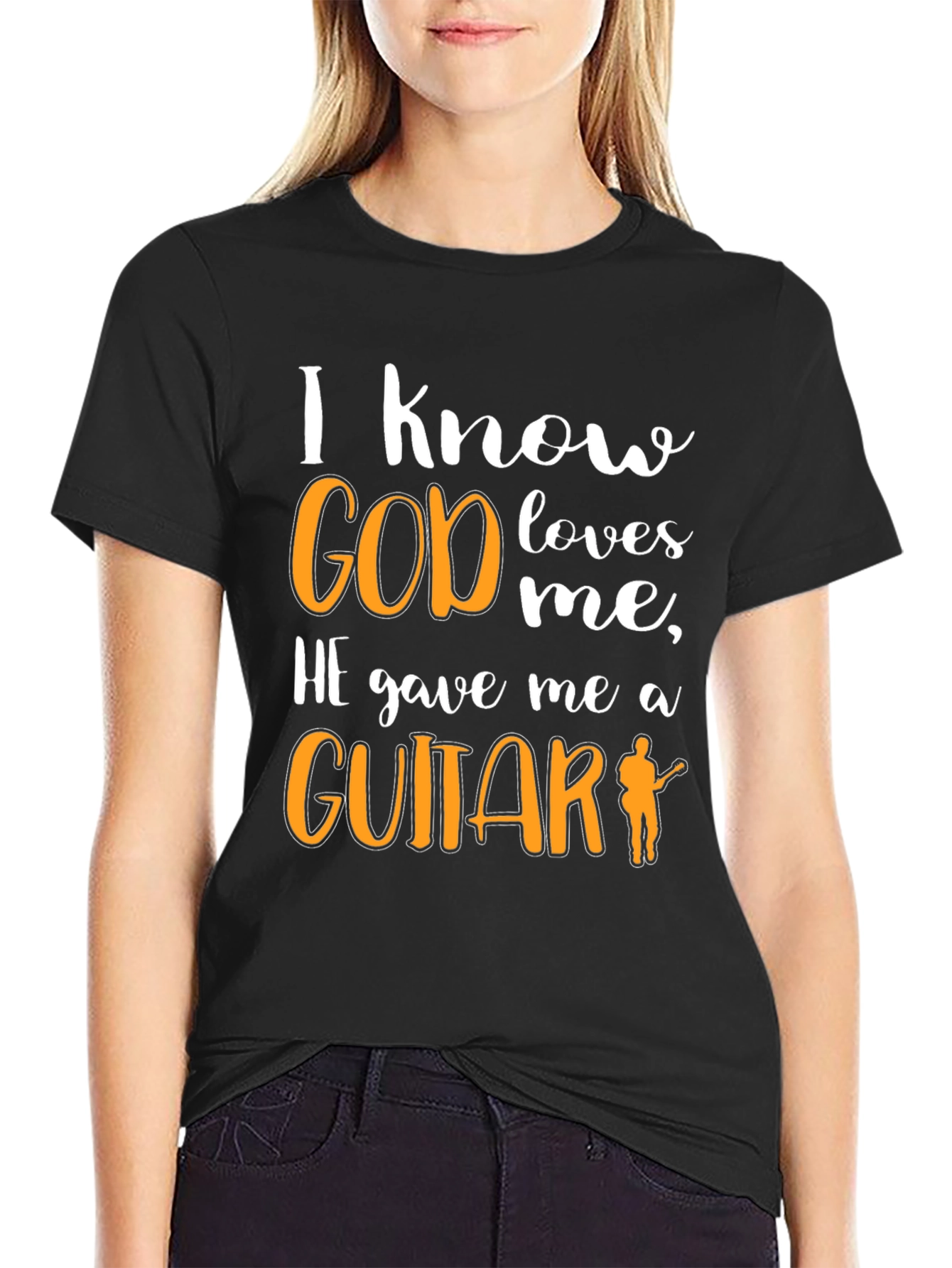 Black I Know God Loves Me Guitar T-Shirt view 2