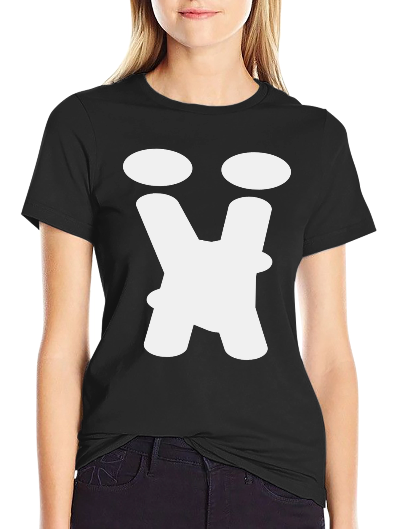 Black Abstract Face Graphic Tee - Black Cotton T-Shirt view 2