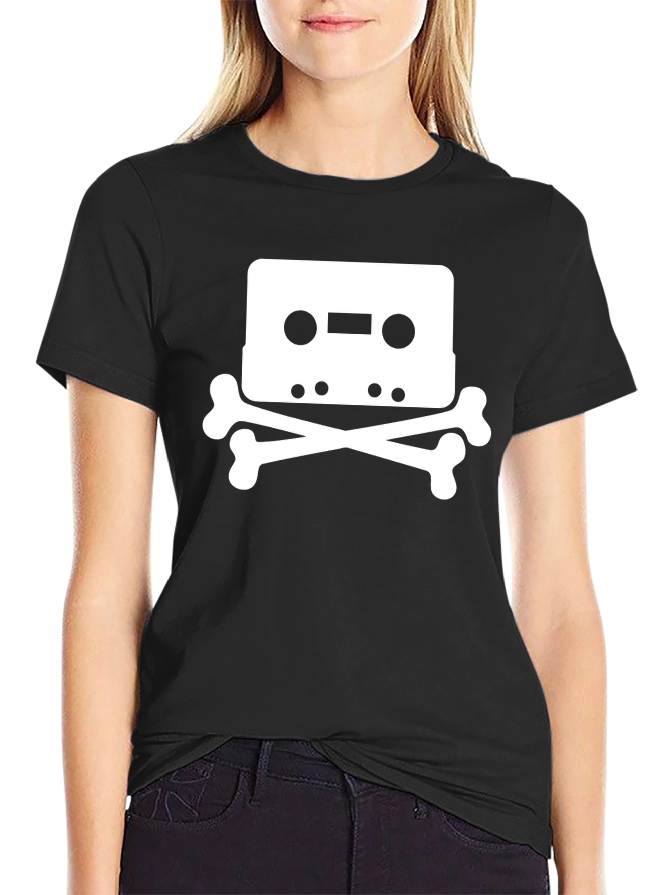 Black Cassette Tape Skull T-Shirt - Black Graphic Tee view 2