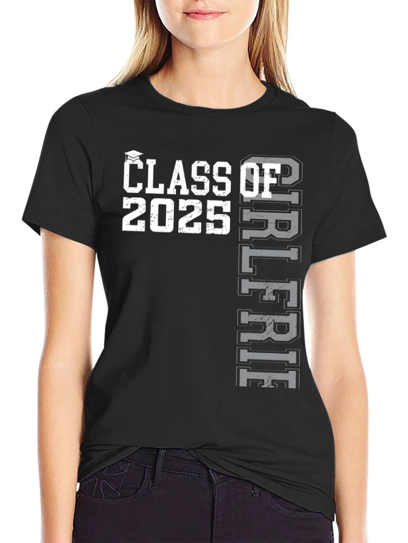 Black Class of 2025 Girlfriend T-Shirt view 2