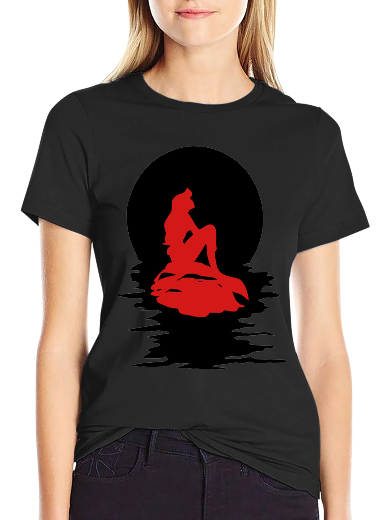 Black Red Mermaid Silhouette Graphic Tee view 2