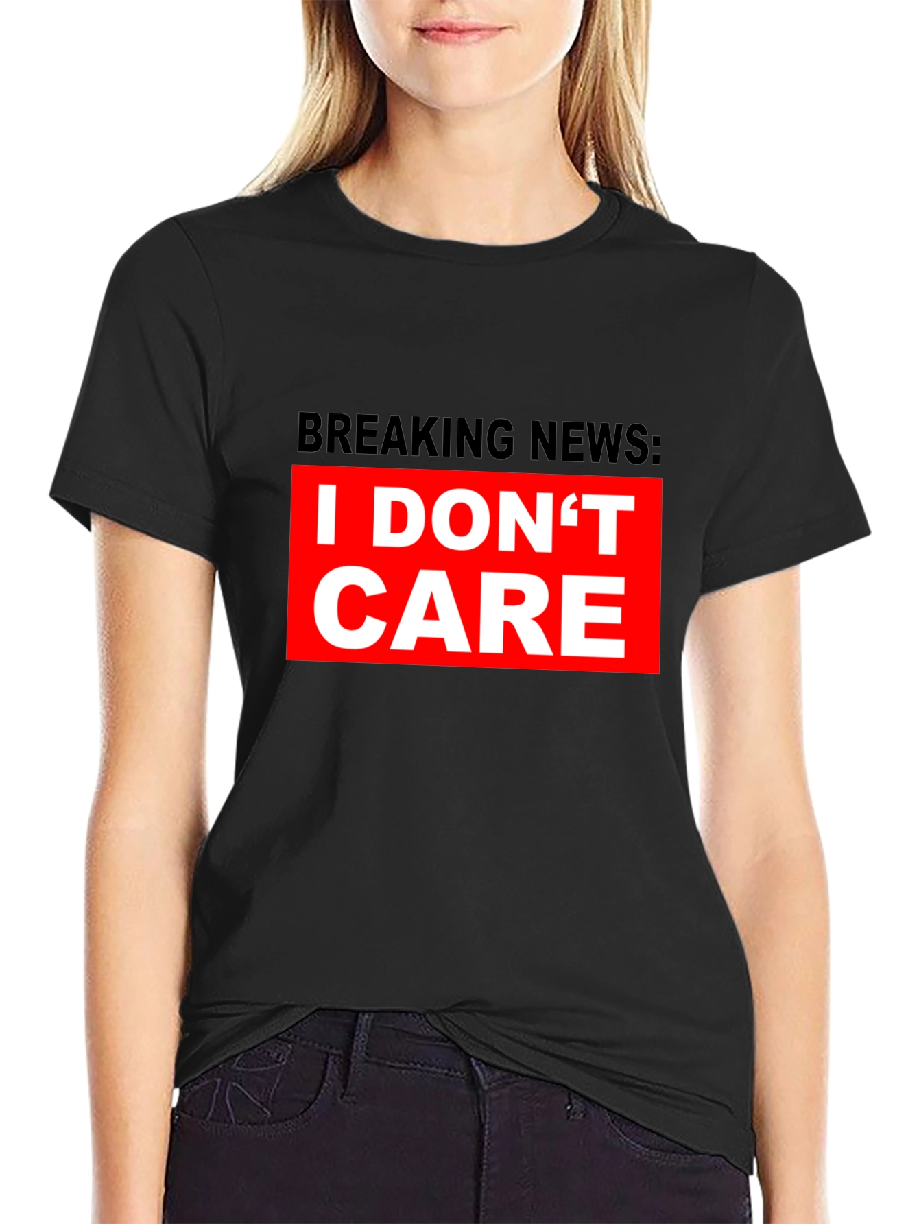 Black Breaking News I Don't Care T-Shirt - Bold Statement Tee view 2