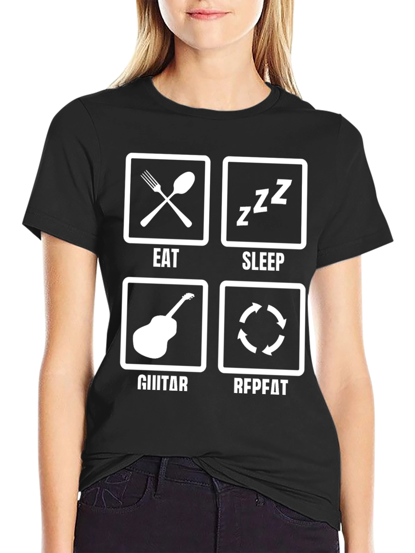 Black Eat Sleep Guitar Repeat T-Shirt view 2