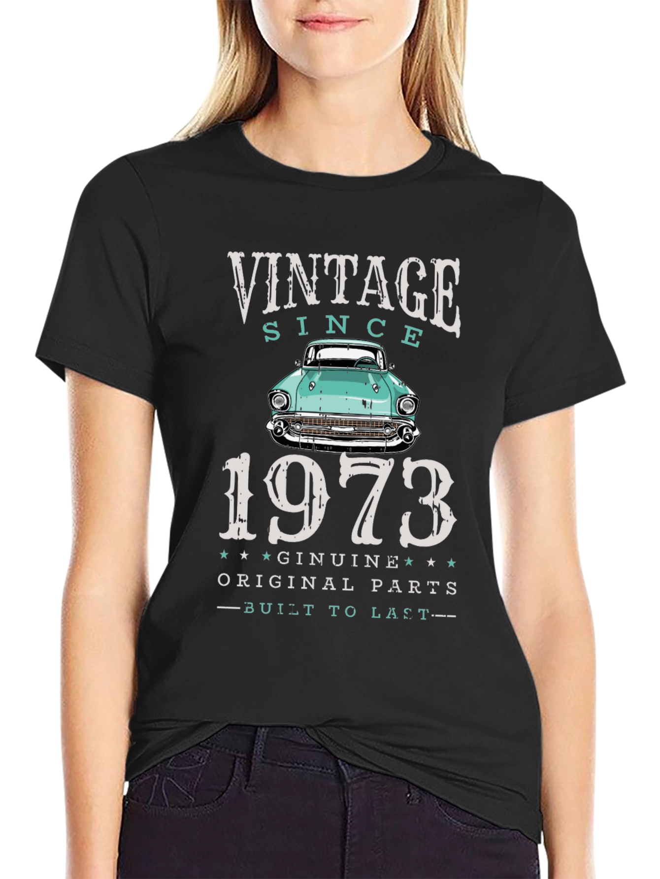 Black Vintage 1973 Car T-Shirt view 2