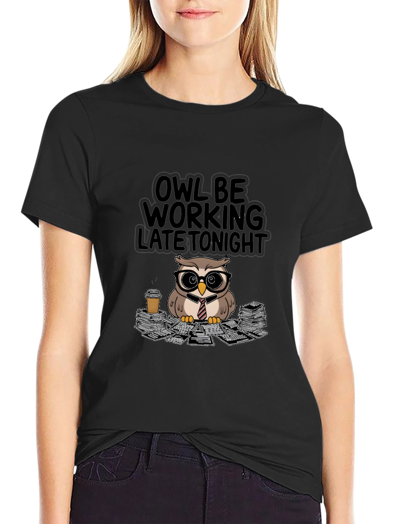 Black Owl Be Working Late Tonight T-Shirt view 2