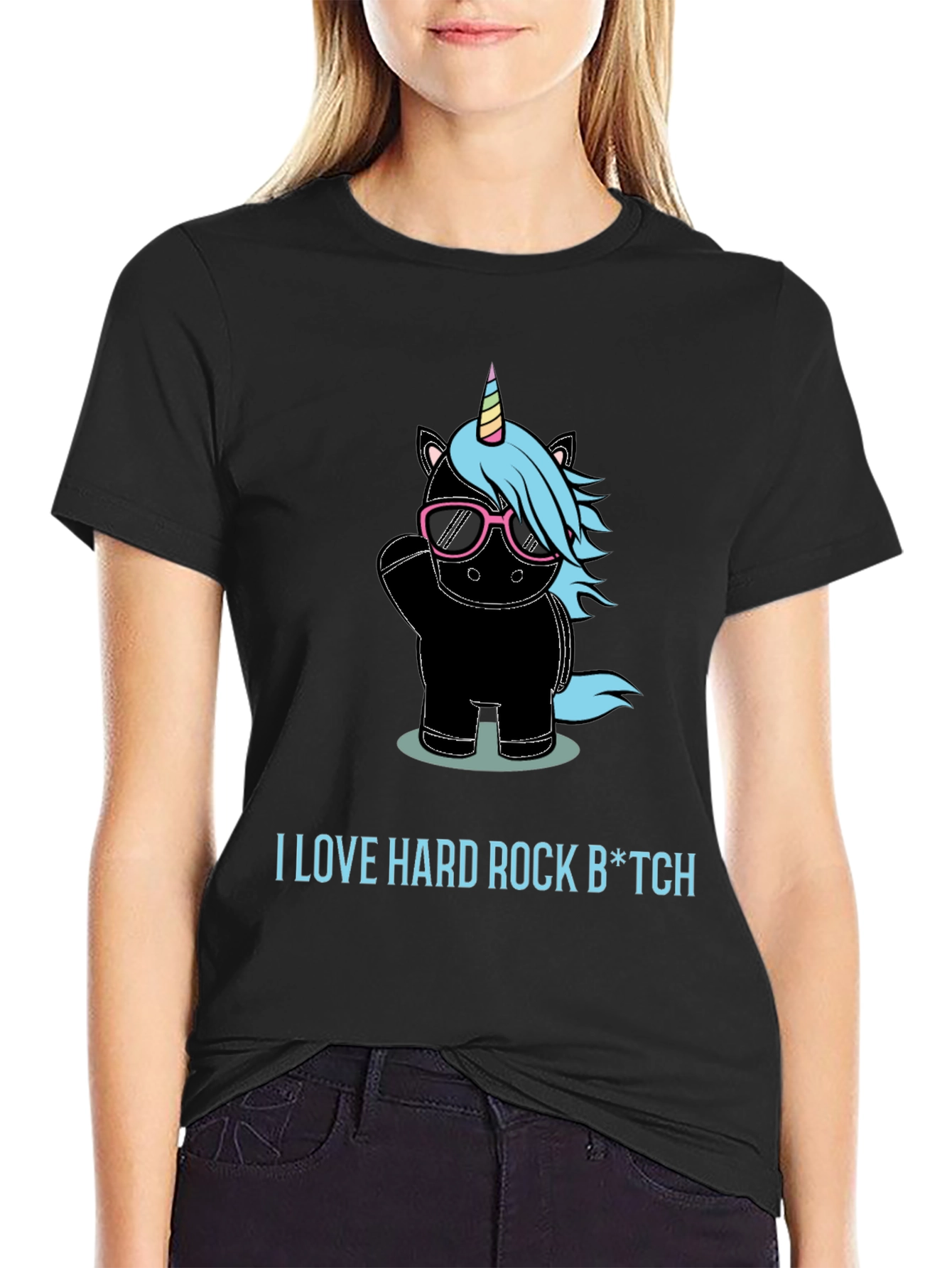 Black Hard Rock Unicorn Graphic T-Shirt view 2