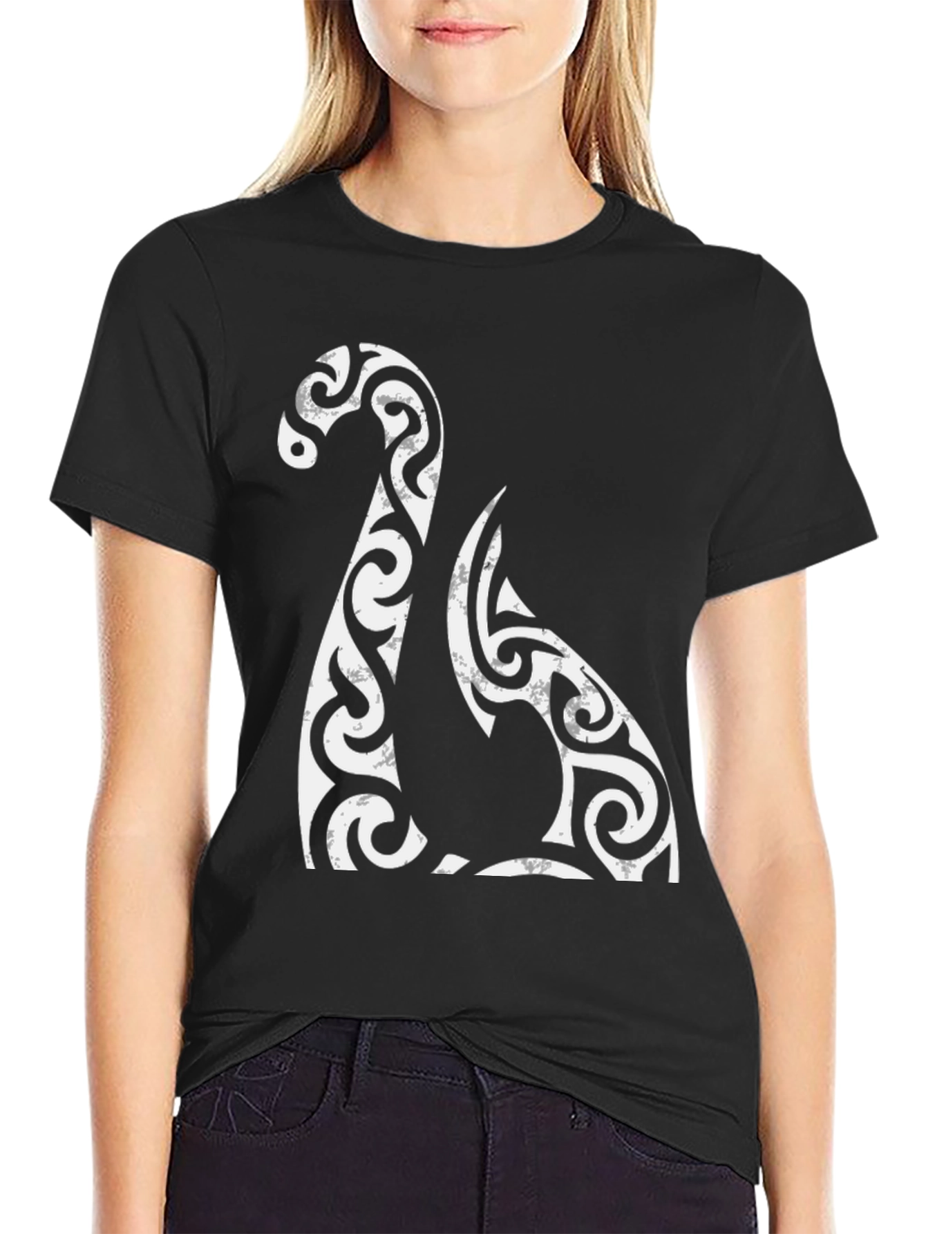 Black Tribal Dragon Graphic Tee - Black Cotton Blend T-Shirt view 2