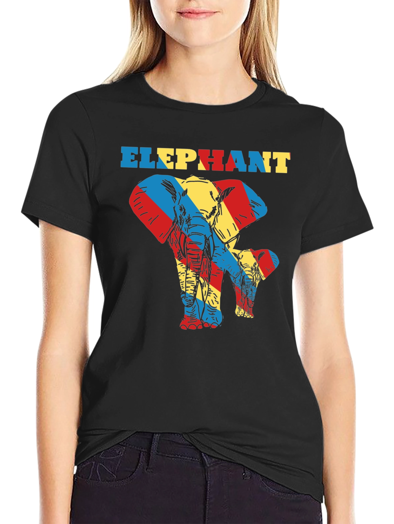 Black Elephant Graphic Print Black T-Shirt view 2