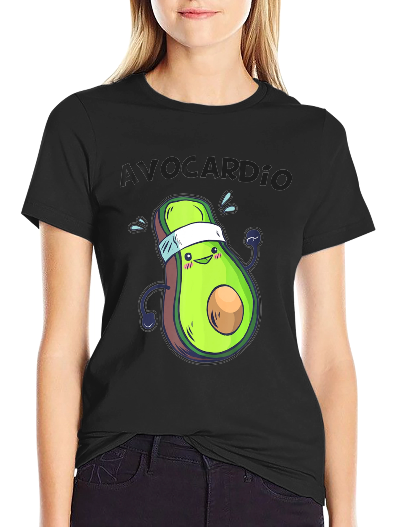 Black Avocardio Funny Avocado Workout T-Shirt view 2