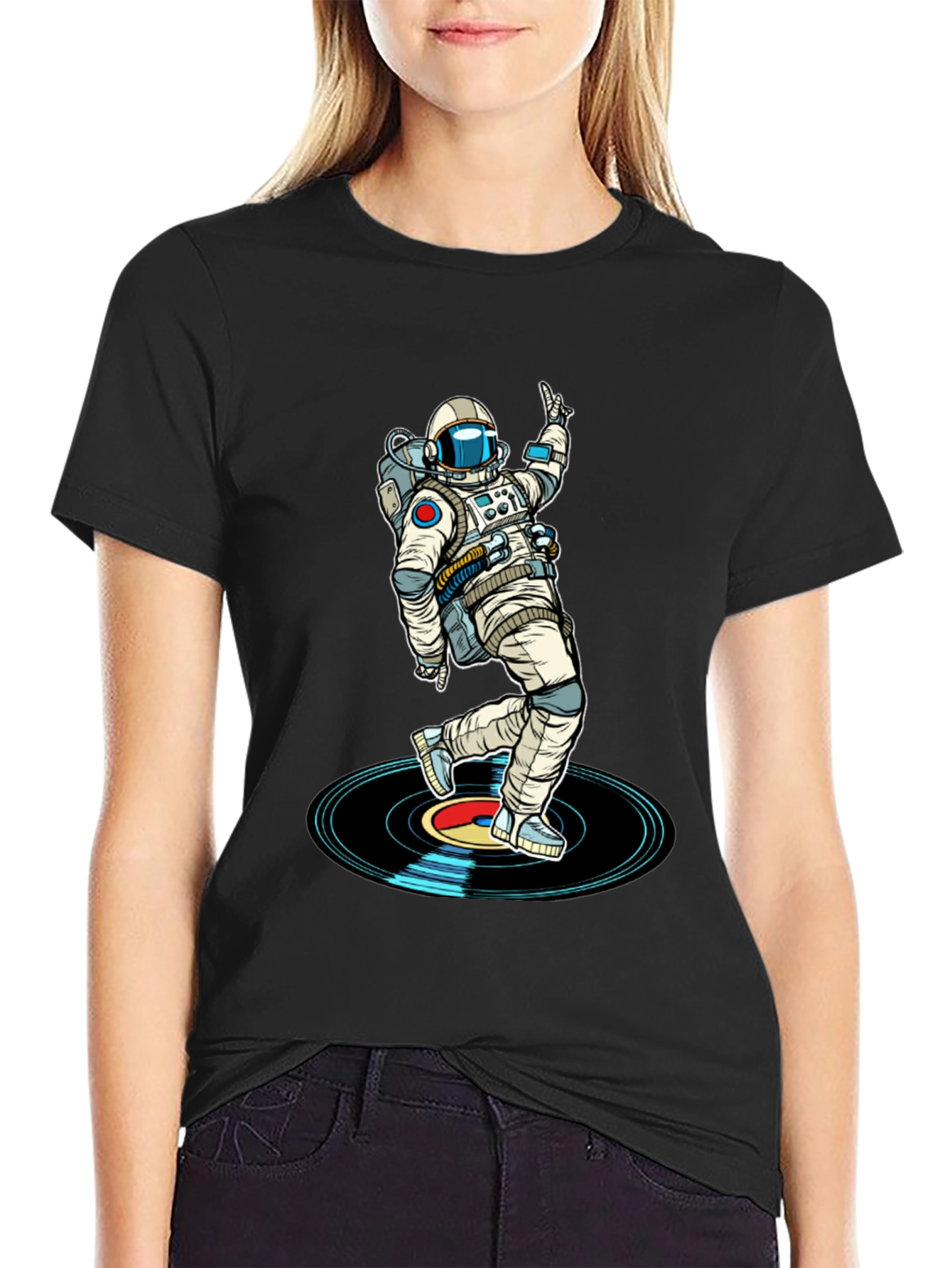 Black Astronaut DJ T-Shirt - Space Dance Music Tee view 2