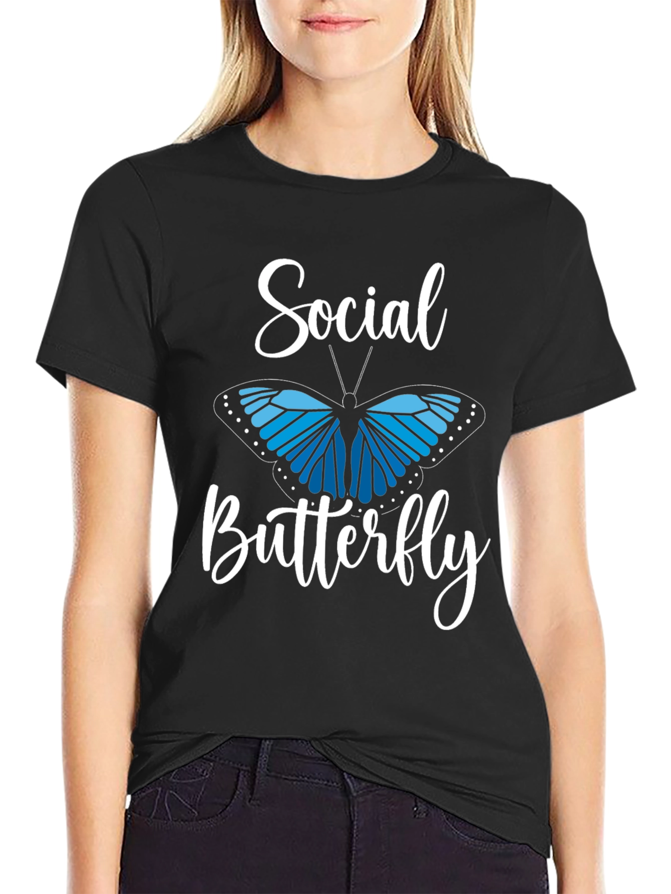 Black Social Butterfly Graphic Tee - Black view 2