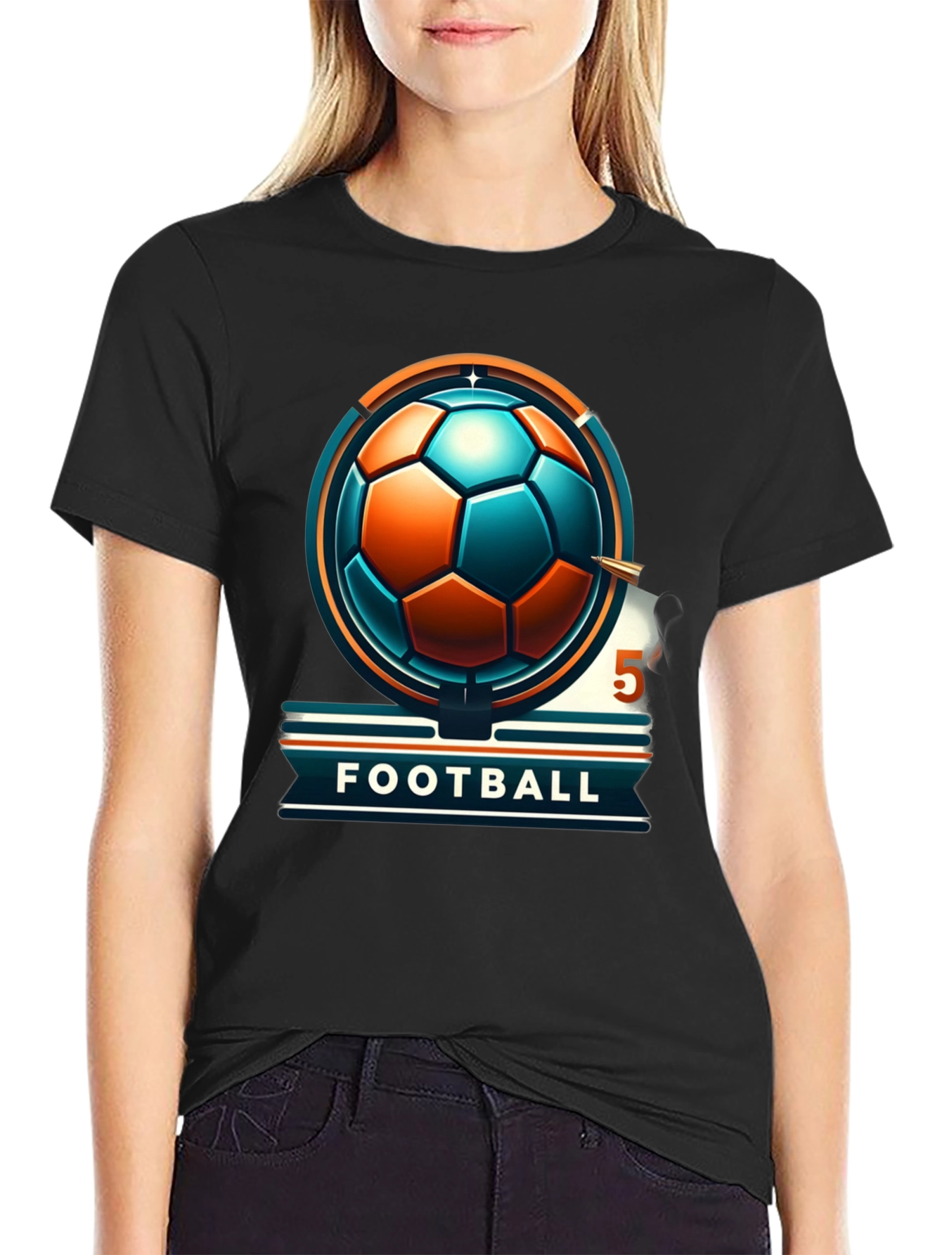 Black Football Graphic Tee - Stylish & Sporty Design view 2