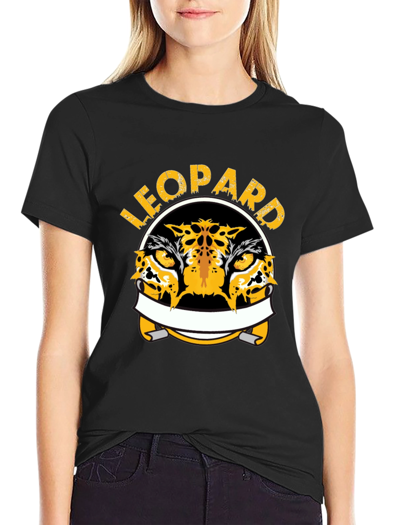 Black Leopard Graphic Black T-Shirt view 2