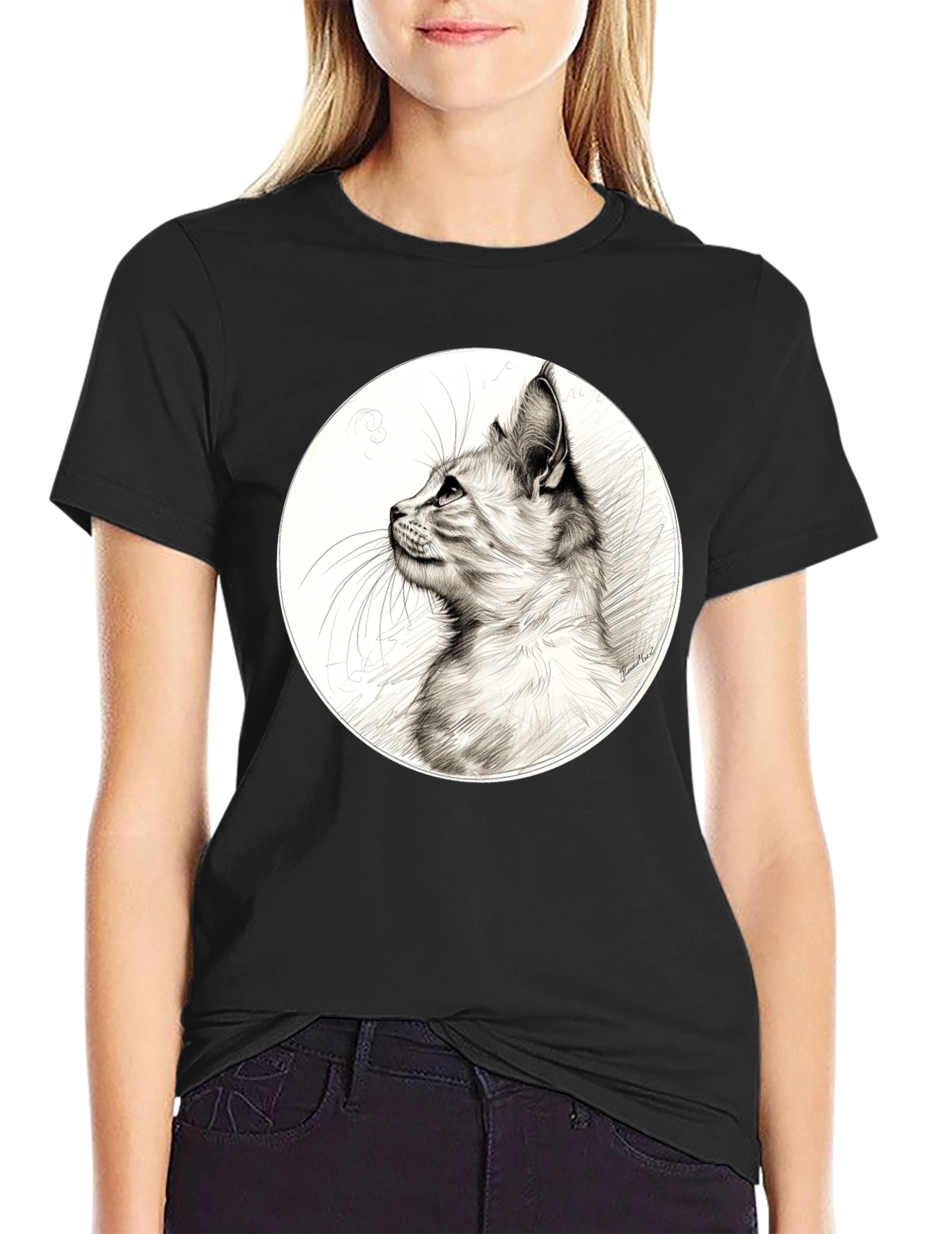 Black Cool Cat Graphic Tee - Black Cotton Blend view 2