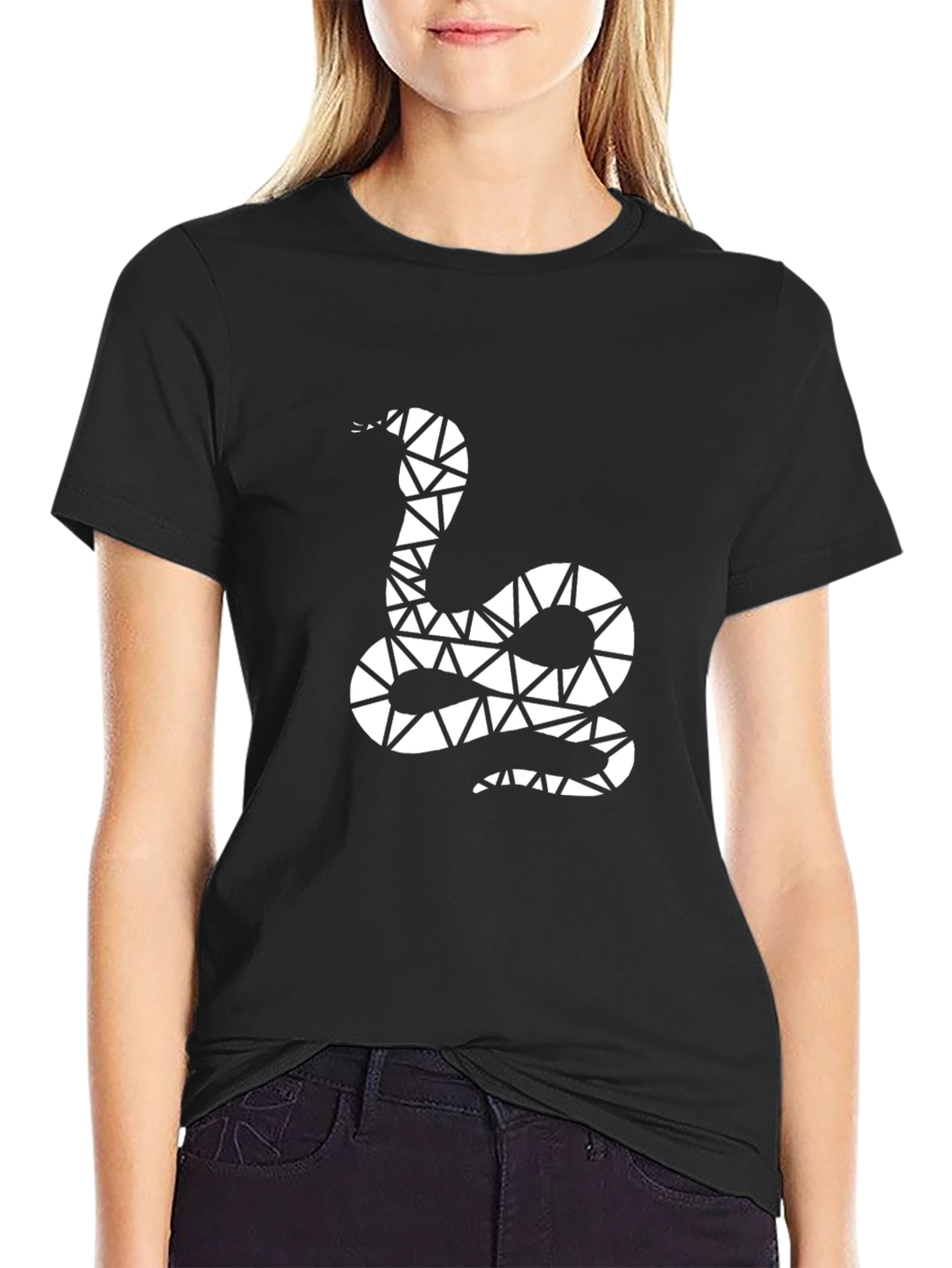 Black Geometric Snake Graphic Tee - Men's Black T-Shirt view 2