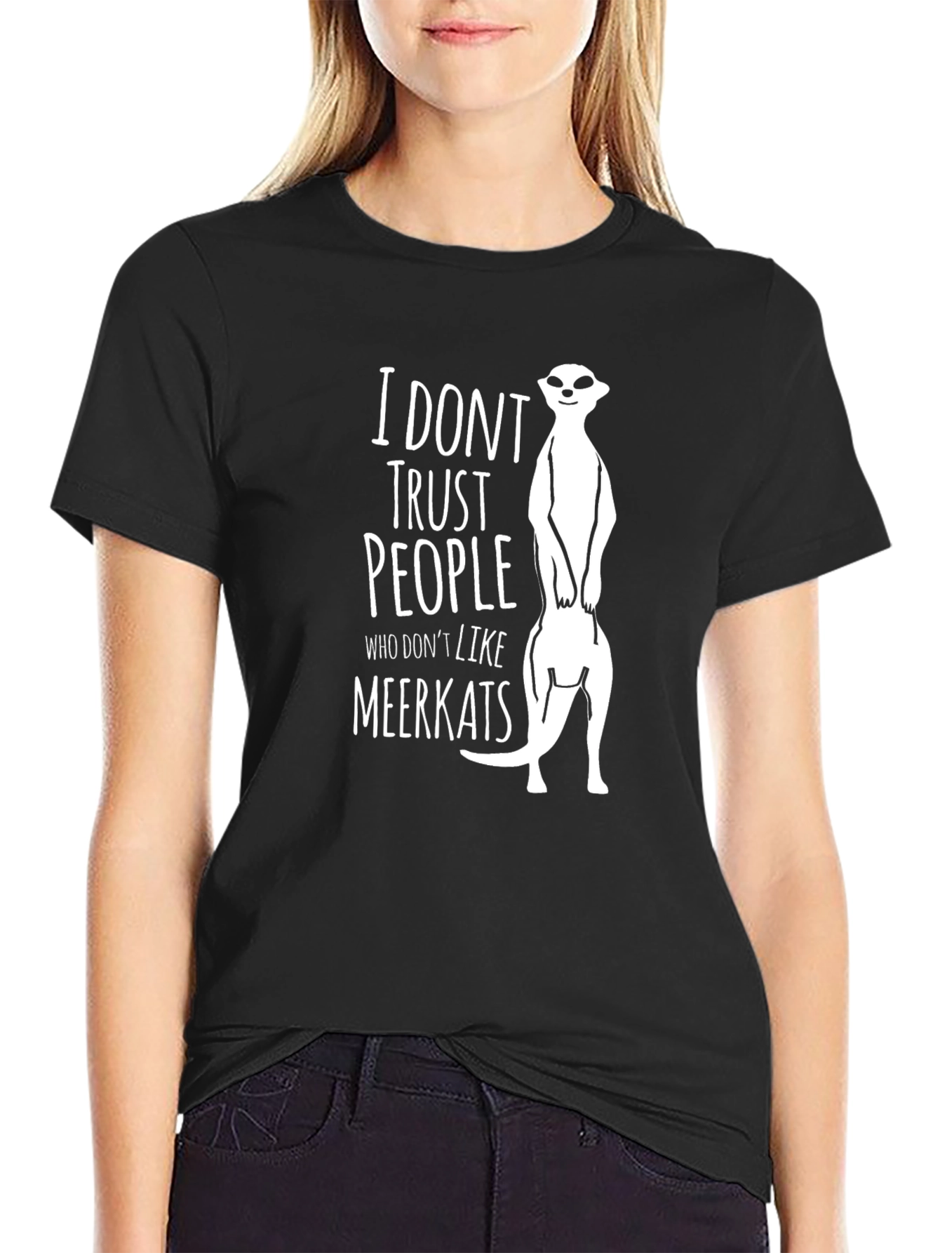 Black I Don't Trust People Who Don't Like Meerkats T-Shirt view 2