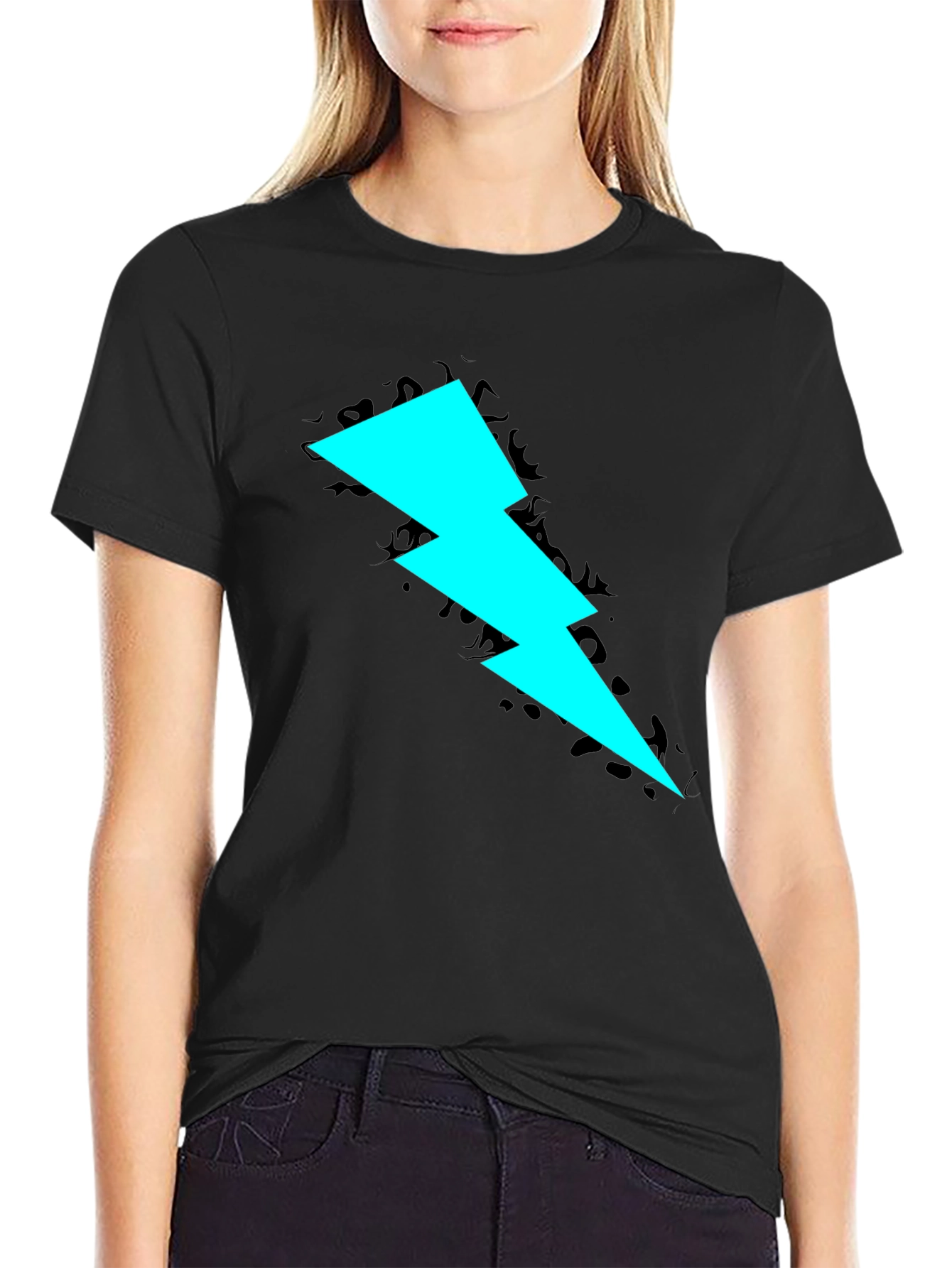 Black Bold Lightning Bolt Graphic Black Tee view 2