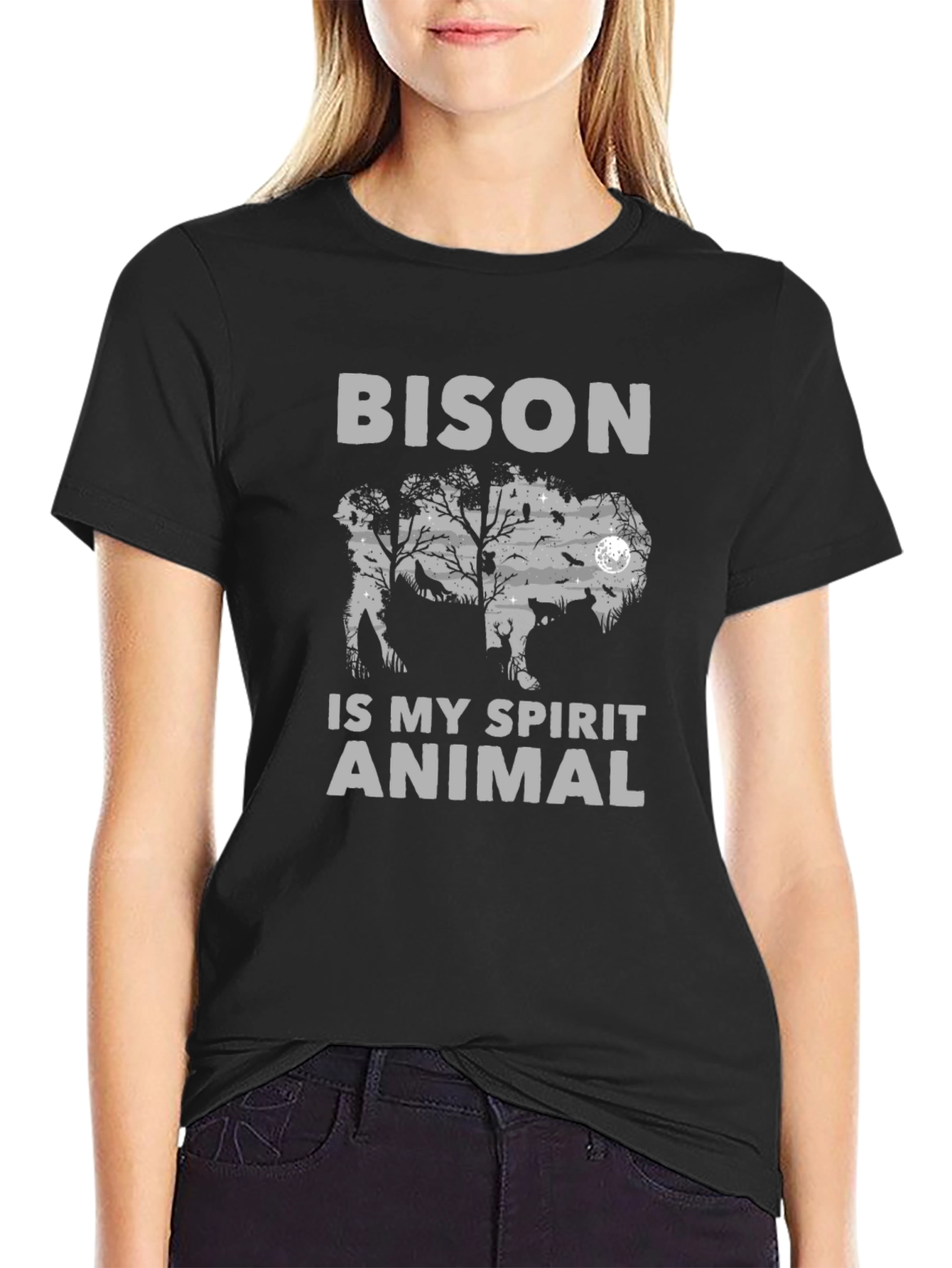 Black Bison Spirit Animal Graphic Tee - Soft Cotton Blend view 2