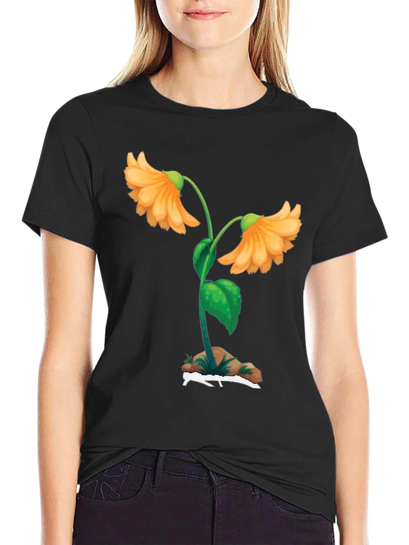 Black Floral Graphic Print T-Shirt - Black view 2