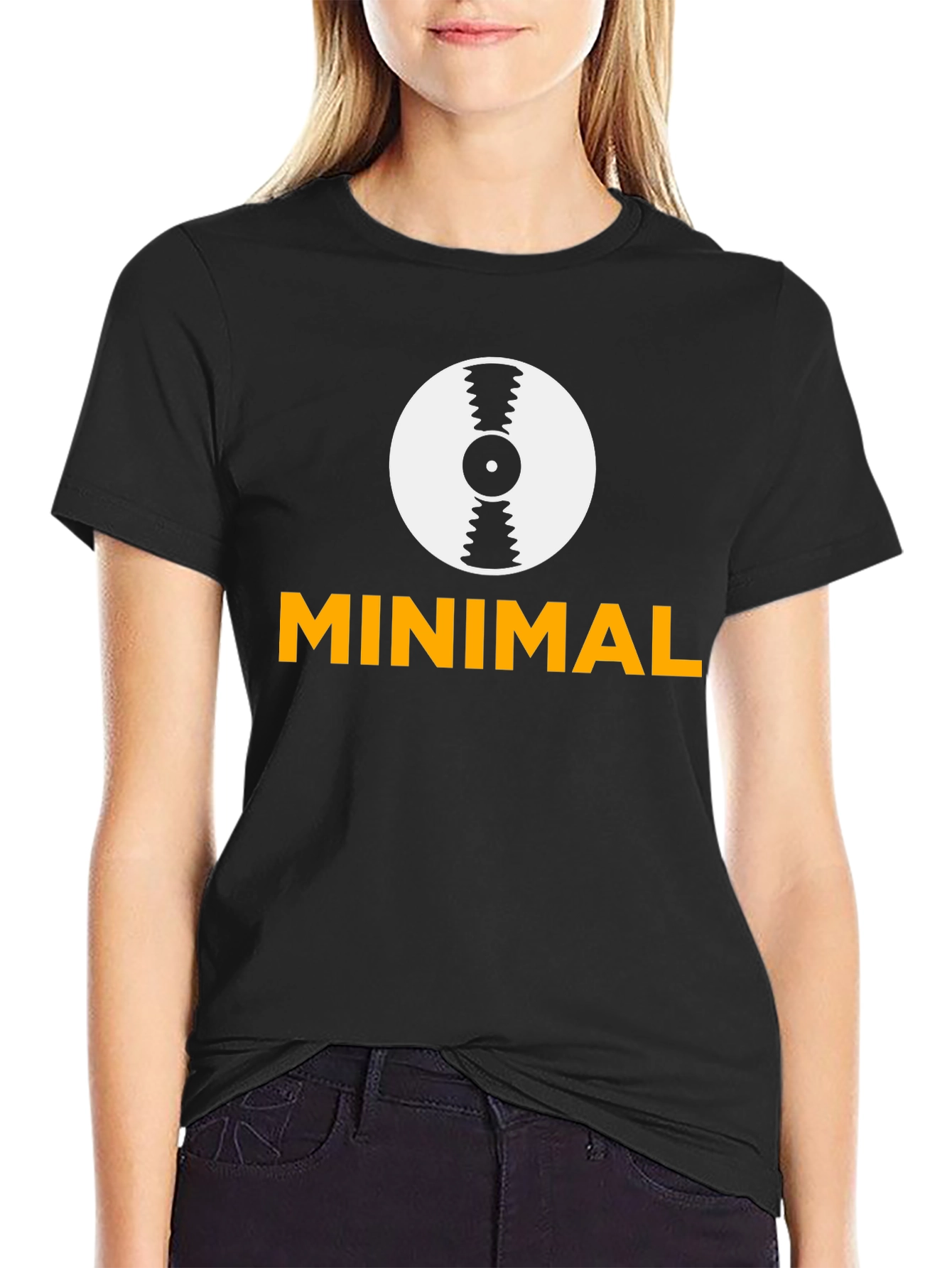 Black Minimalist Vinyl Record Graphic T-Shirt - Modern Design view 2
