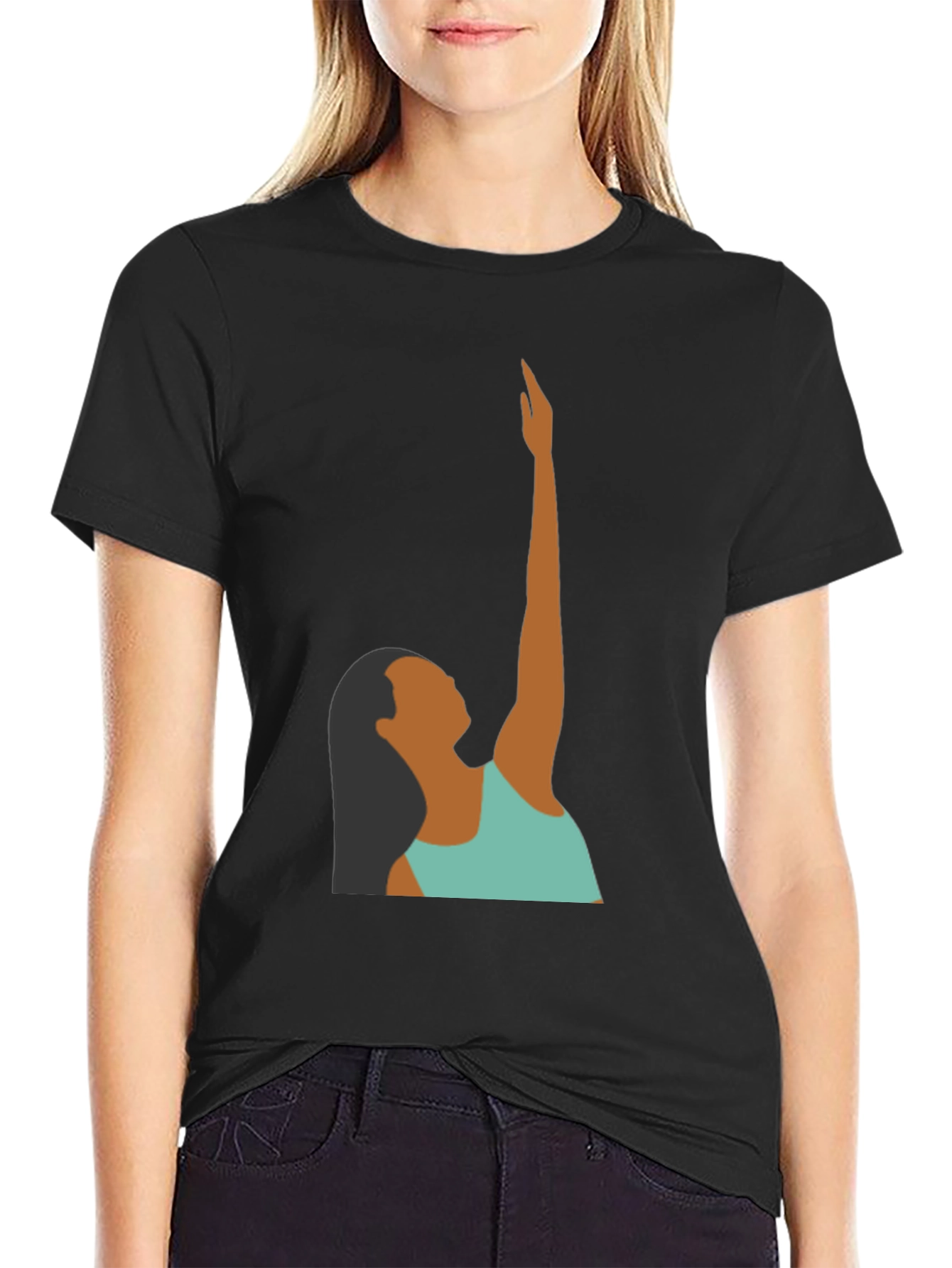 Woman Reaching Graphic Tee - Black - 2
