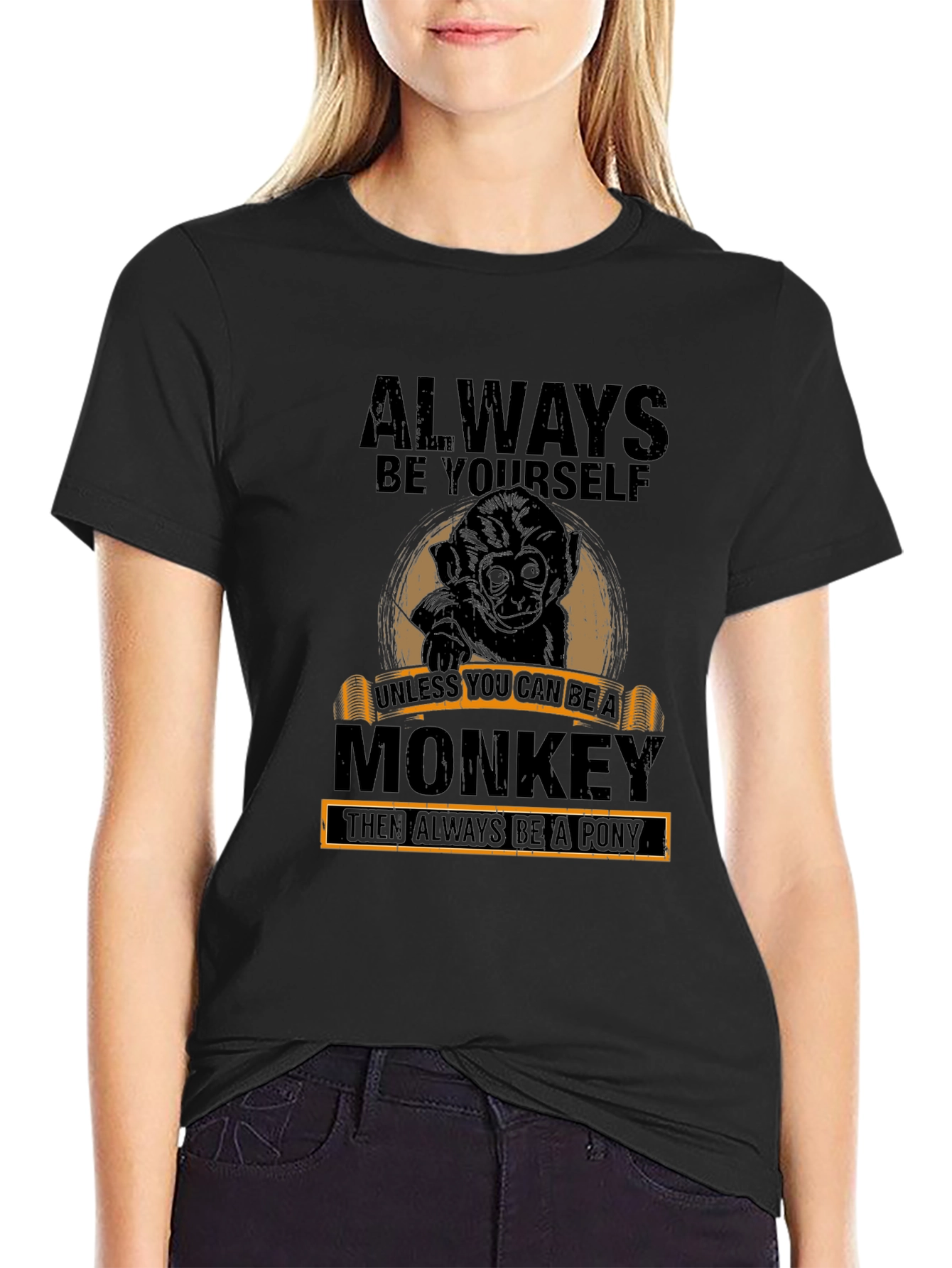 Black Always Be Yourself Monkey Graphic T-Shirt view 2