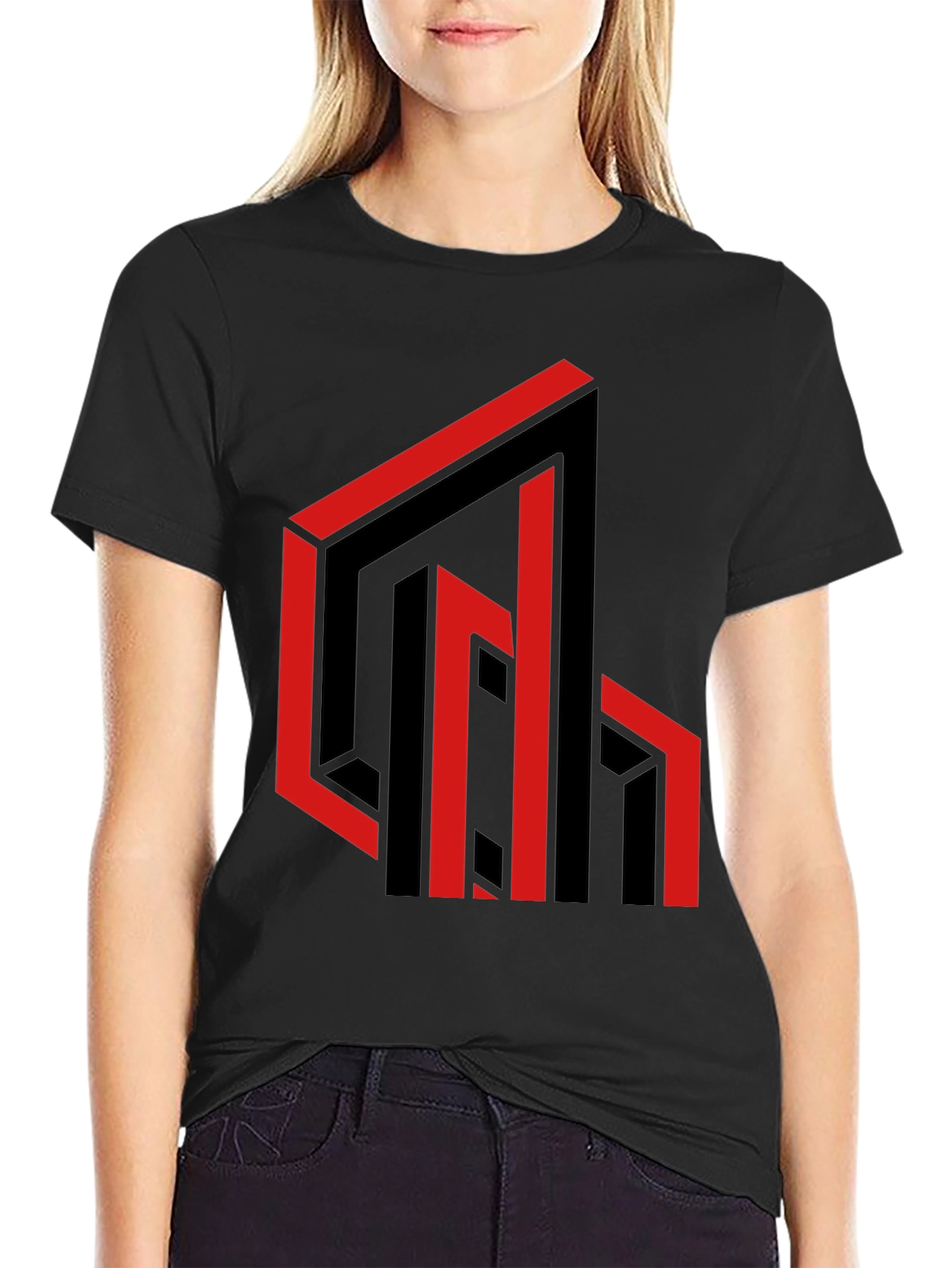 Black Abstract Geometric Design Black T-Shirt view 2