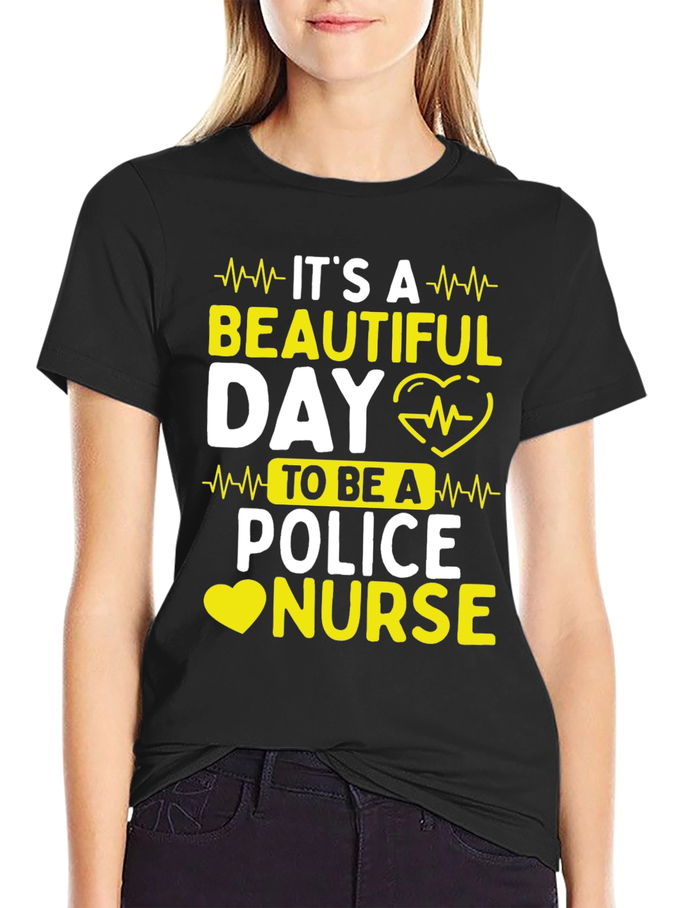 Black It's A Beautiful Day Police Nurse T-Shirt view 2