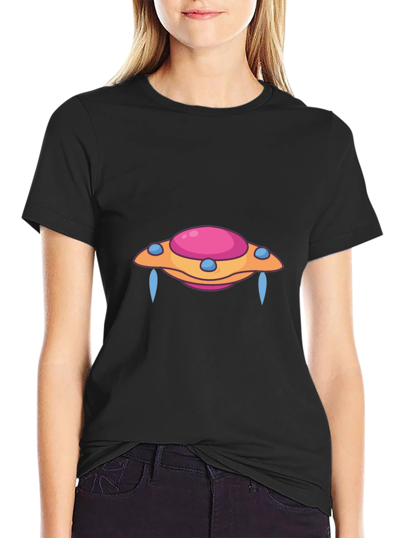 Black UFO Graphic Tee - Black Cotton Blend view 2
