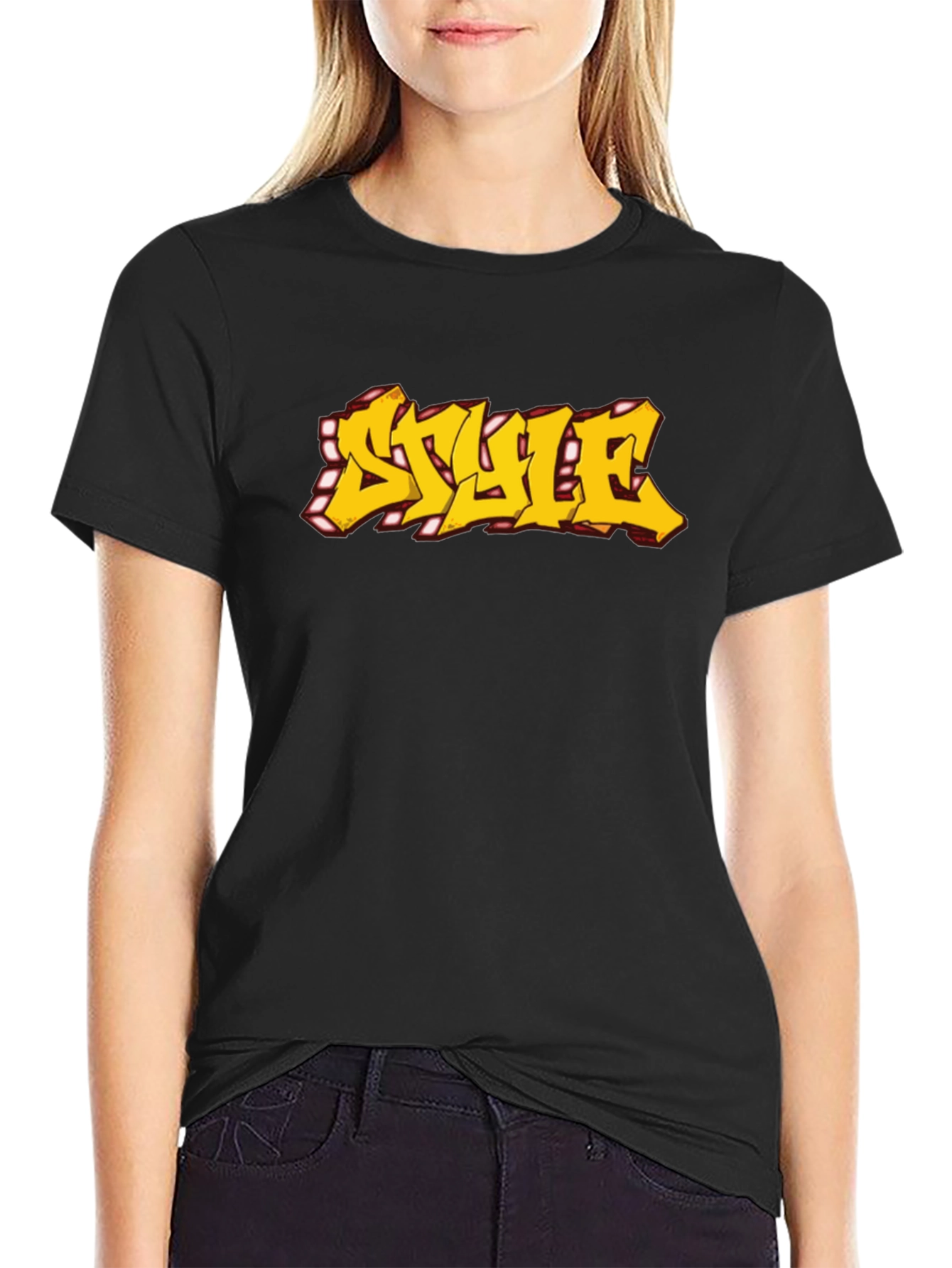 Black Urban Style Graphic Tee - Graffiti Font Black T-Shirt view 2