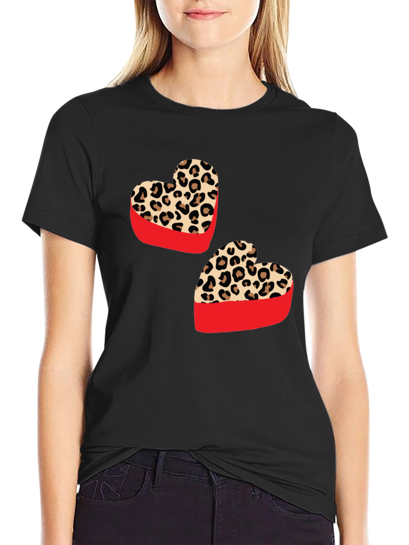 Black Leopard Heart Graphic Tee - Stylish Valentine's Day Shirt view 2