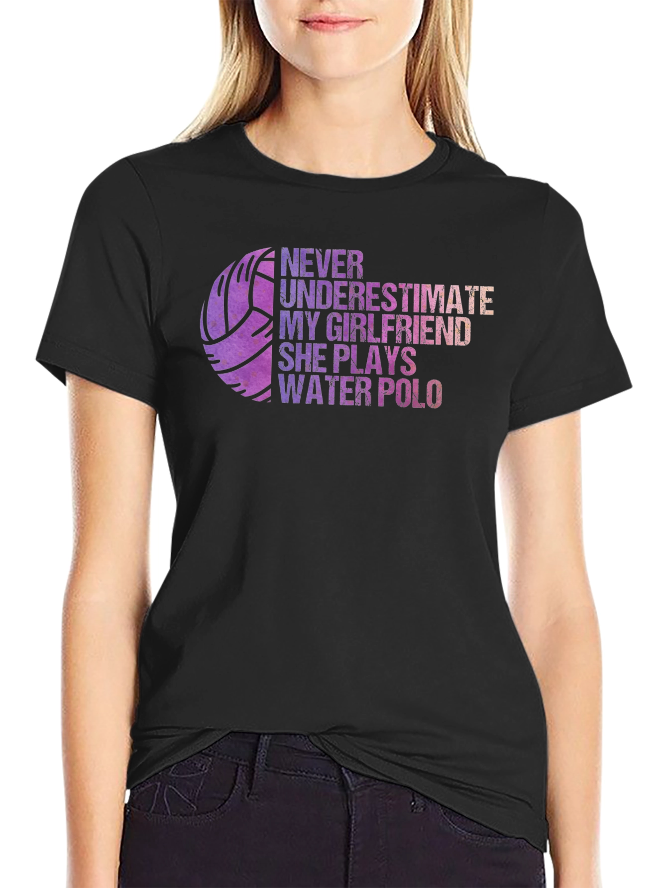Black Water Polo Girlfriend T-Shirt: Never Underestimate Her! view 2