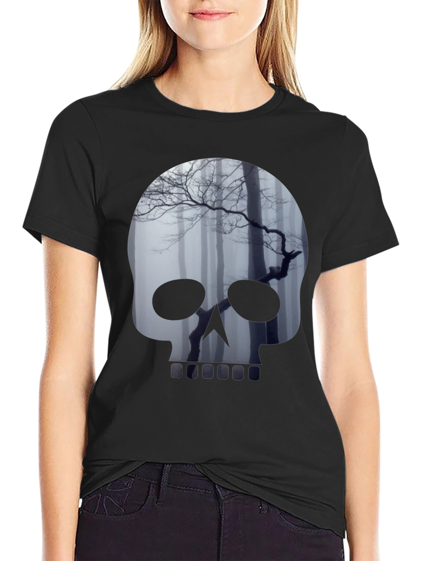 Black Skull Forest Graphic Tee - Men's Black T-Shirt view 2