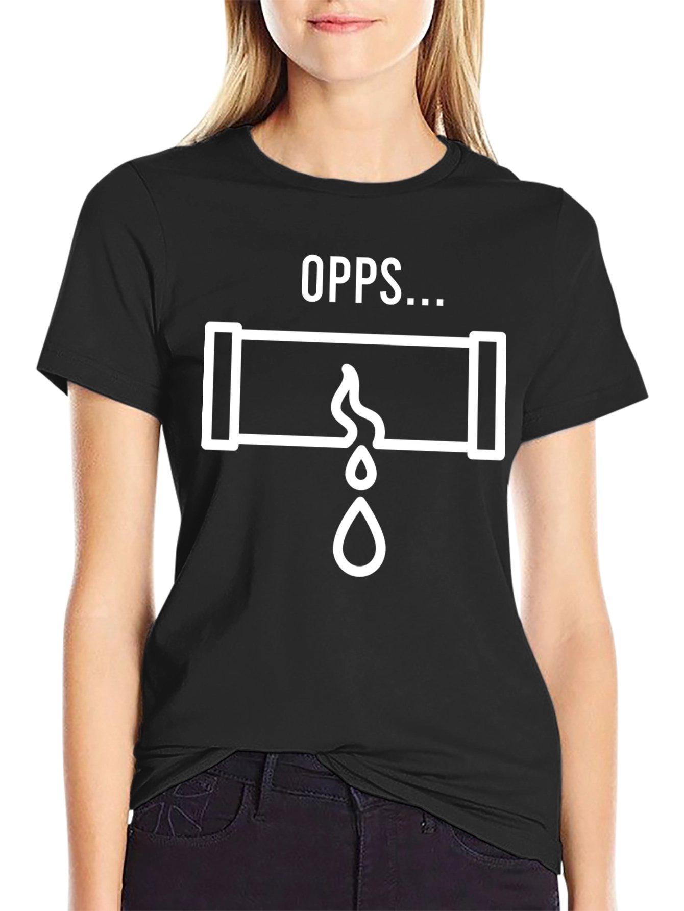 Black Oops Leaky Pipe Graphic T-Shirt view 2