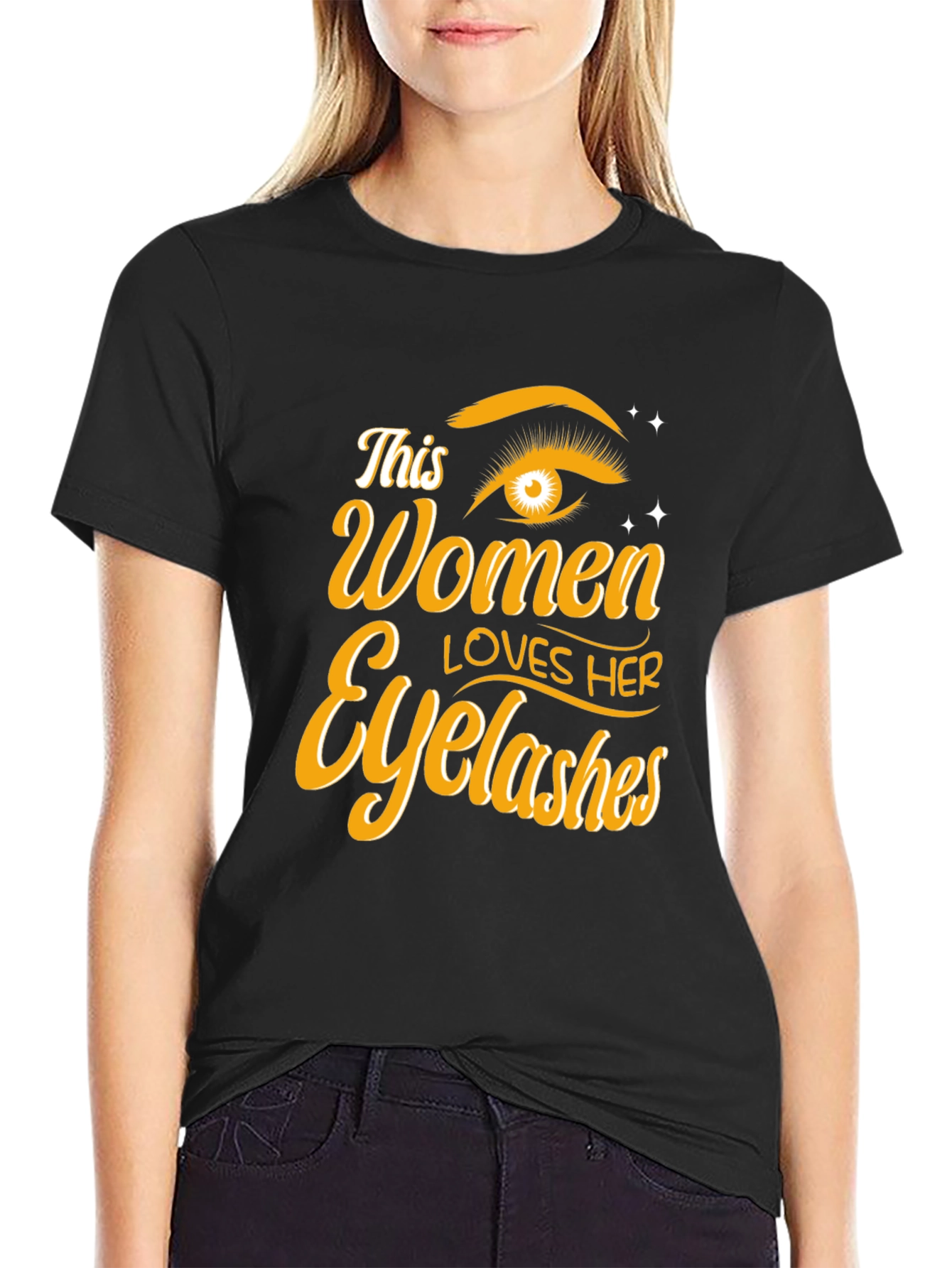 Black Women Loves Her Eyelashes Black T-Shirt view 2