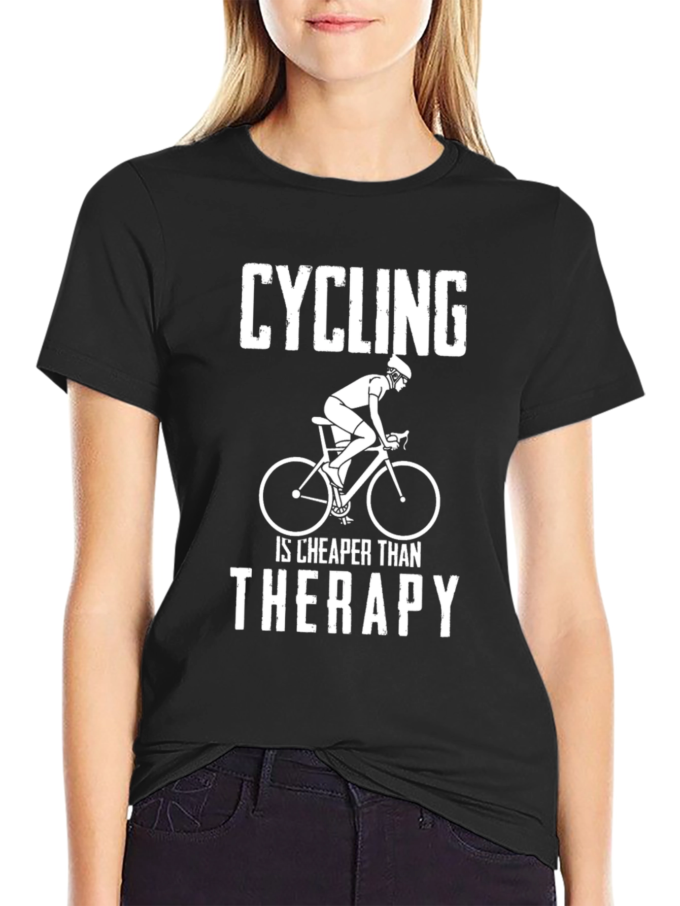 Black Cycling Cheaper Than Therapy T-Shirt view 2