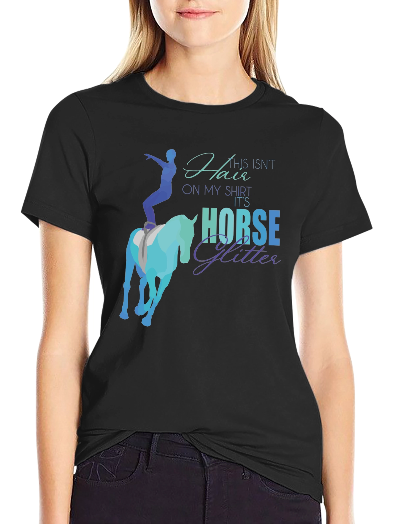 Black Horse Glitter Graphic T-Shirt - Equestrian Humor Tee view 2