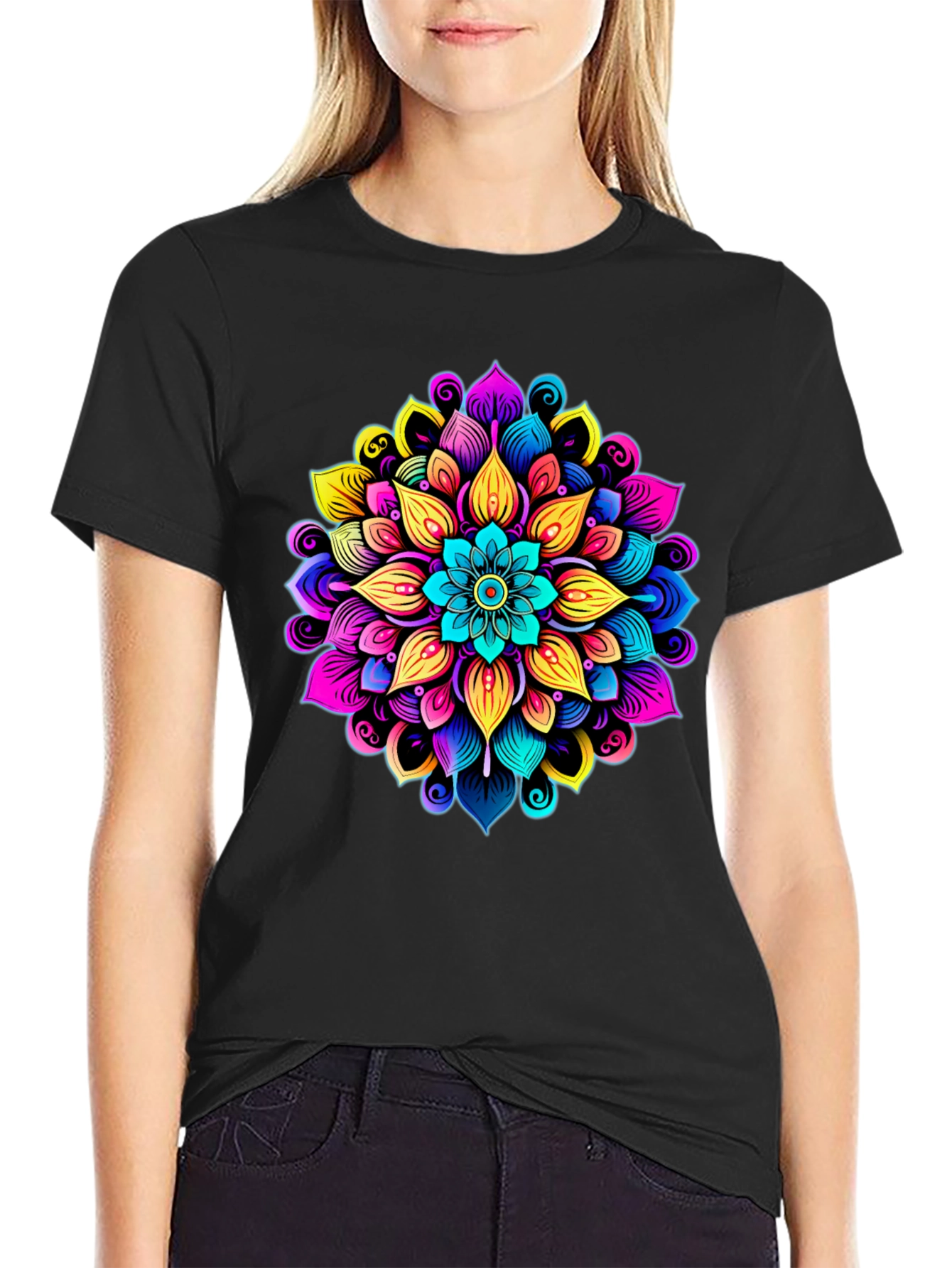 Black Vibrant Mandala Graphic Black T-Shirt view 2