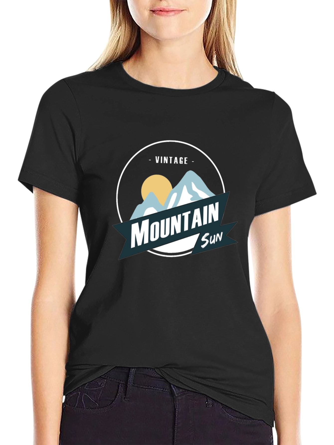 Black Vintage Mountain Sun Graphic Tee - Black view 2