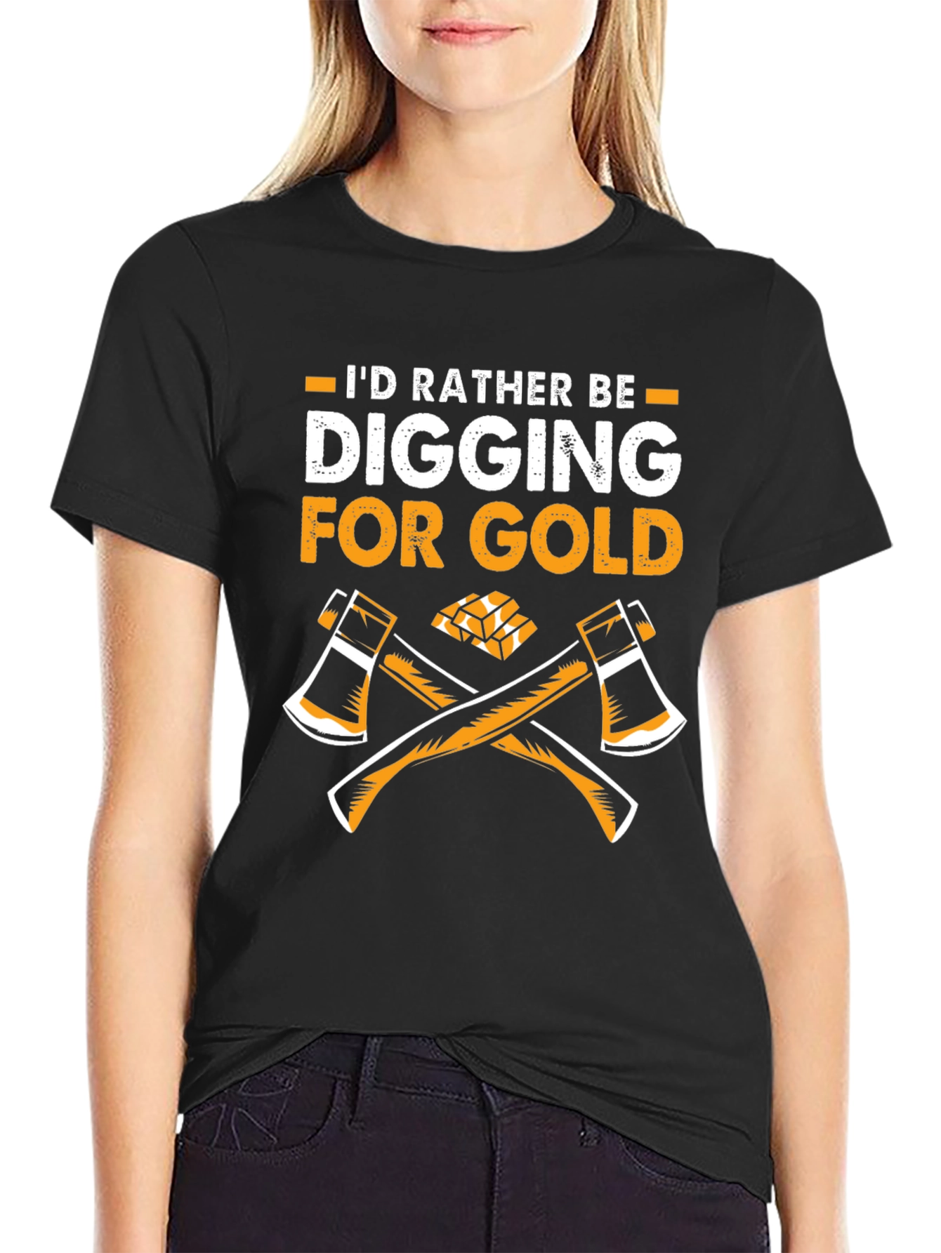 Black Digging for Gold T-Shirt: Axe & Gold Miner Tee view 2