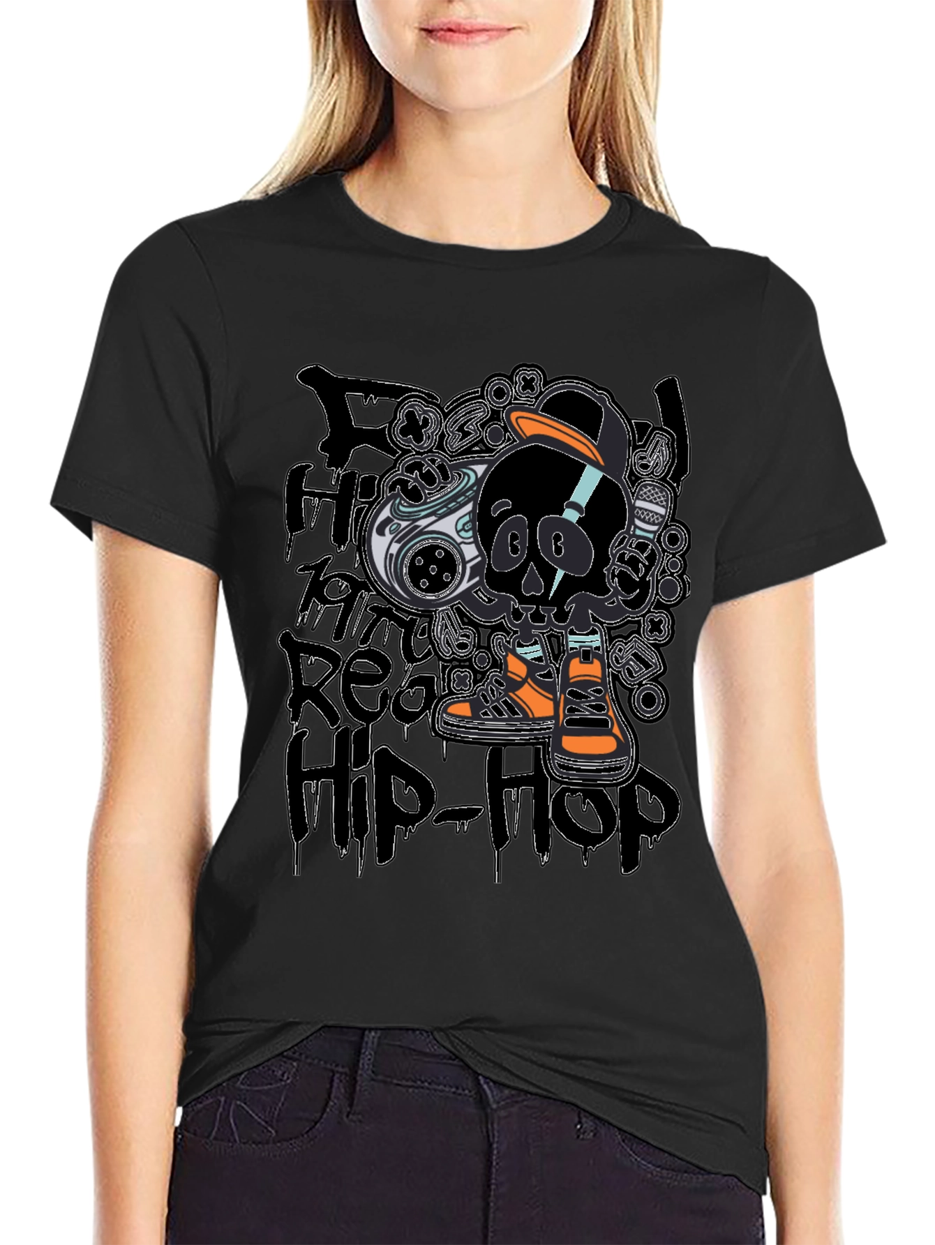 Black Hip-Hop Skull T-Shirt - Black view 2